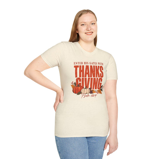 Enter His Gates With Thanksgiving Graphic T-Shirt - CURVY