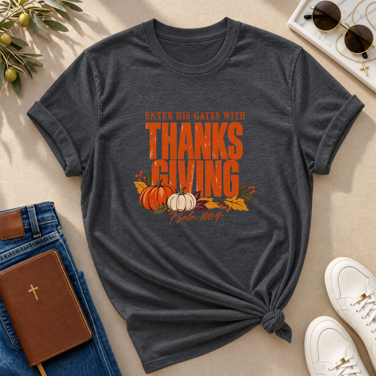 Enter His Gates With Thanksgiving T-Shirt - CURVY