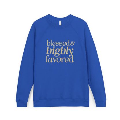 Blessed & Highly Favored Unisex Christian Sweatshirt (Blue/Gold)