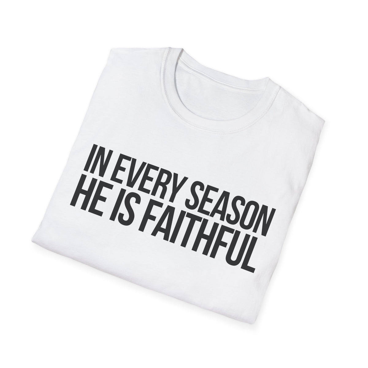 In Every Season, He Is Faithful T-Shirt (Light) CURVY