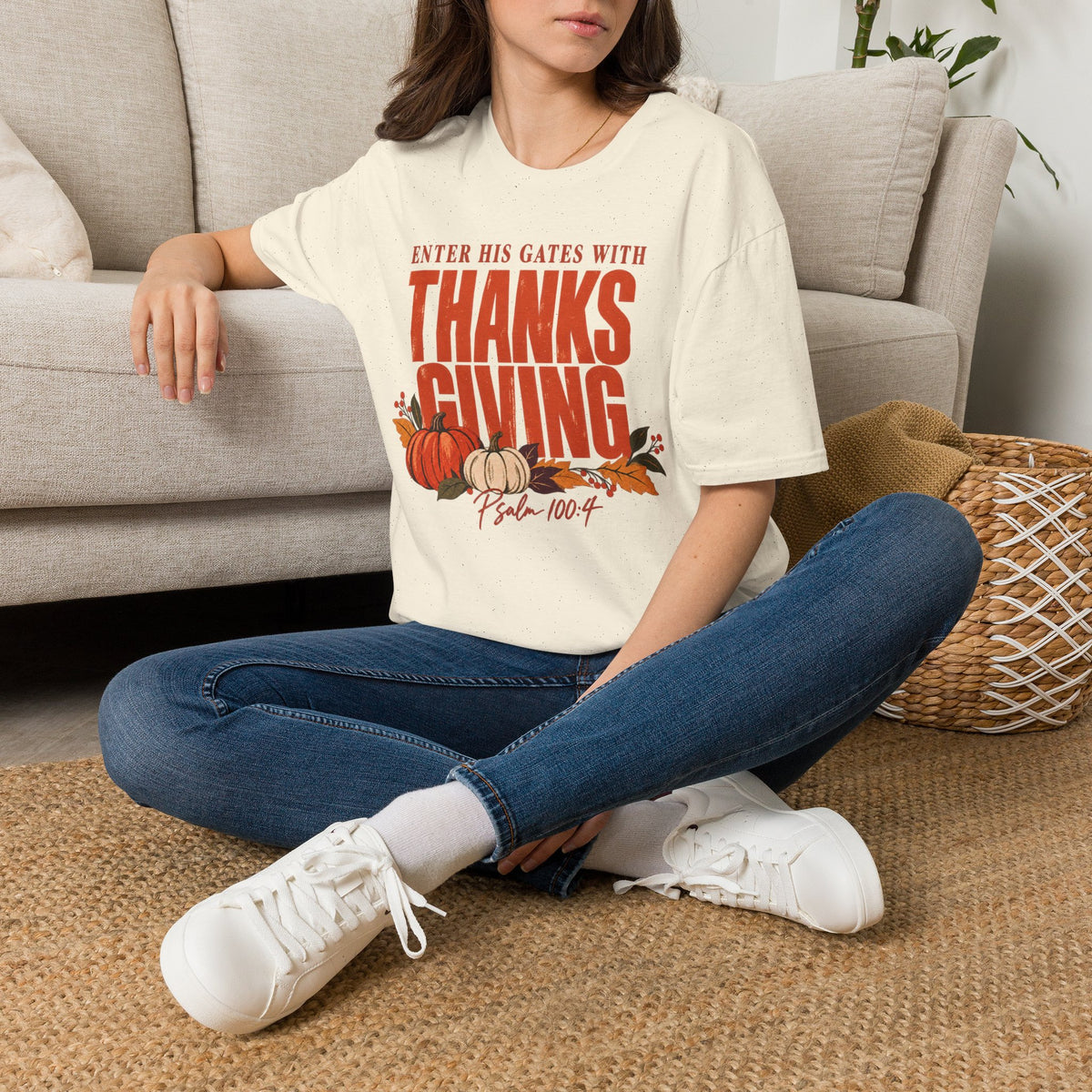Enter His Gates With Thanksgiving Graphic T-Shirt - CURVY