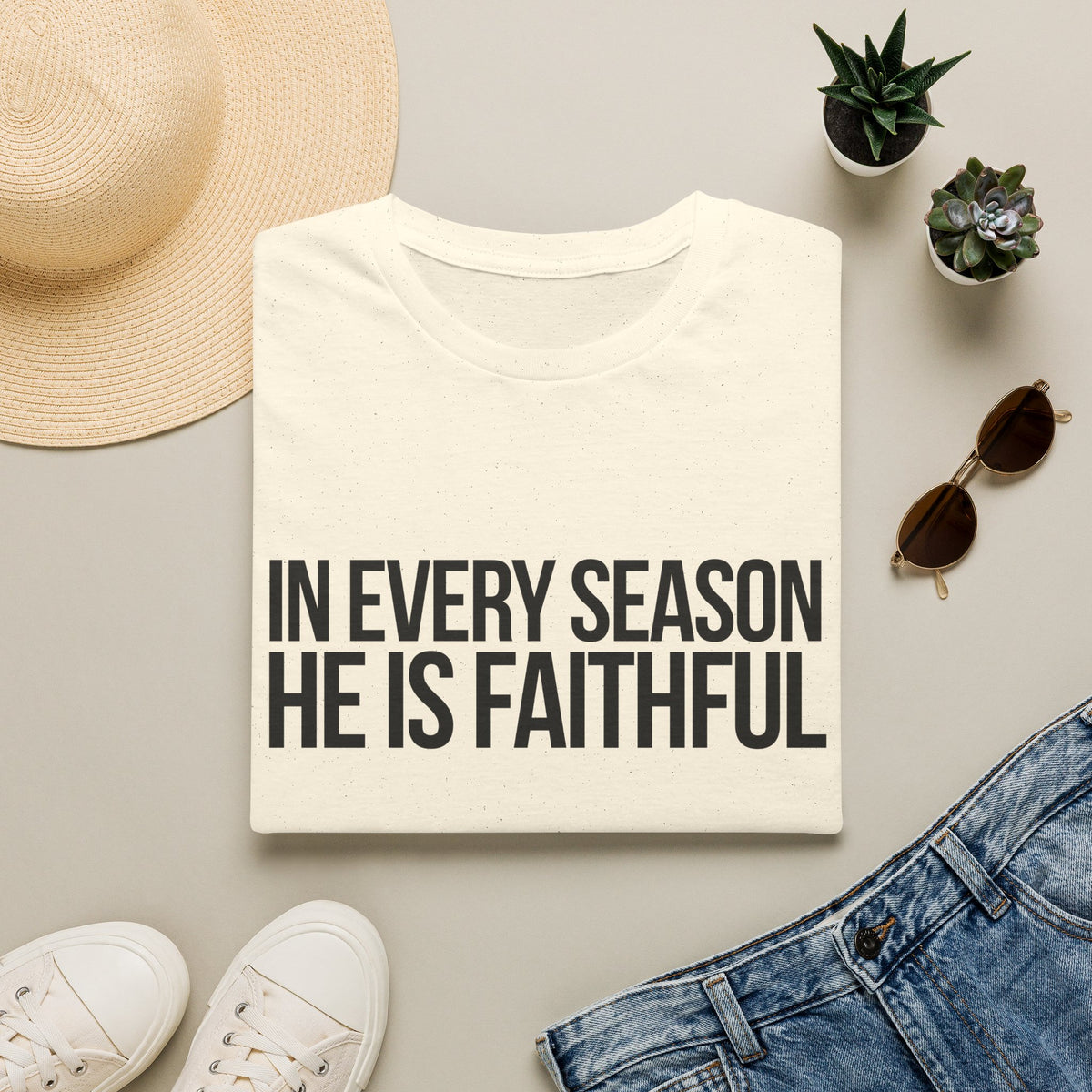In Every Season, He Is Faithful T-Shirt (Light)