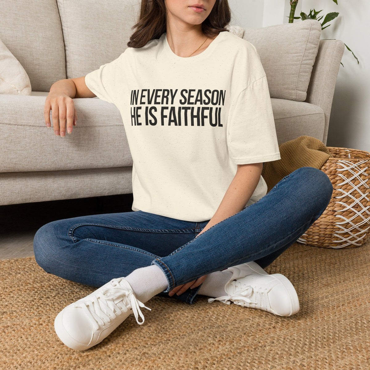 In Every Season, He Is Faithful T-Shirt (Light) CURVY