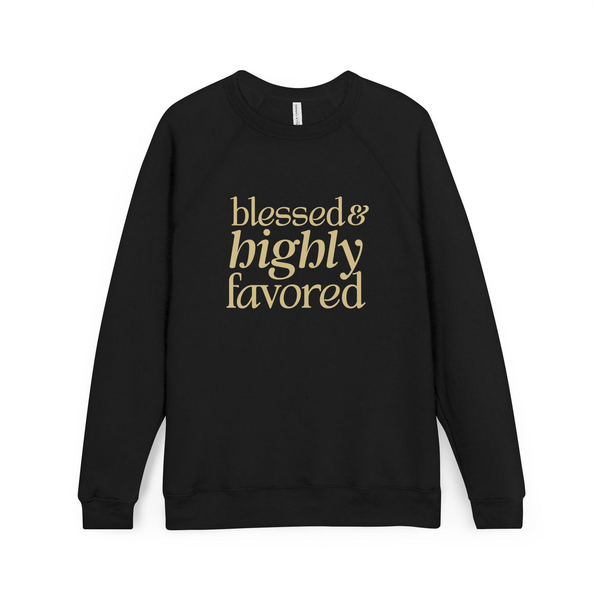 Blessed & Highly Favored - Unisex Sponge Fleece Raglan Sweatshirt (Dark/Gold)