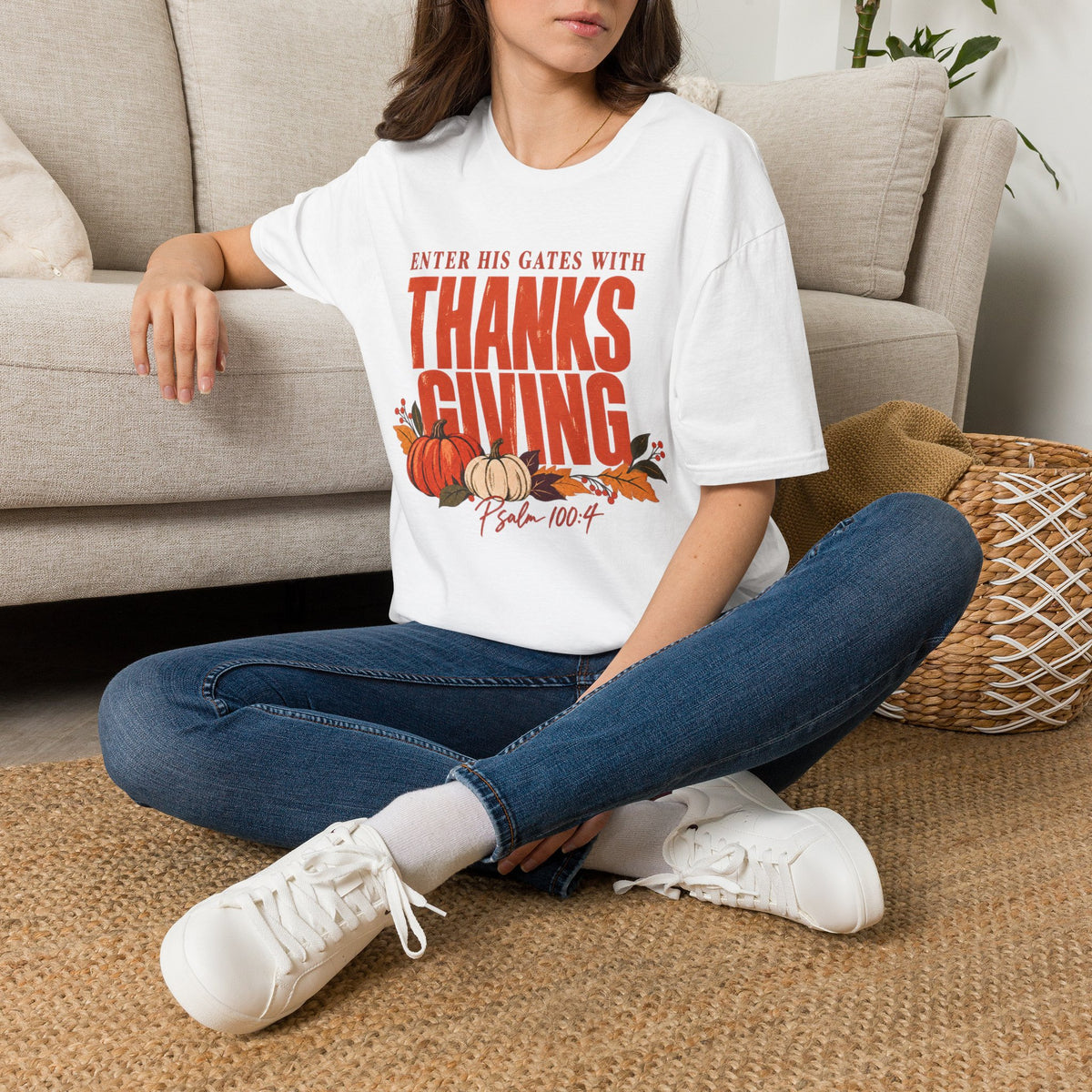 Enter His Gates With Thanksgiving Orange Graphic T-Shirt