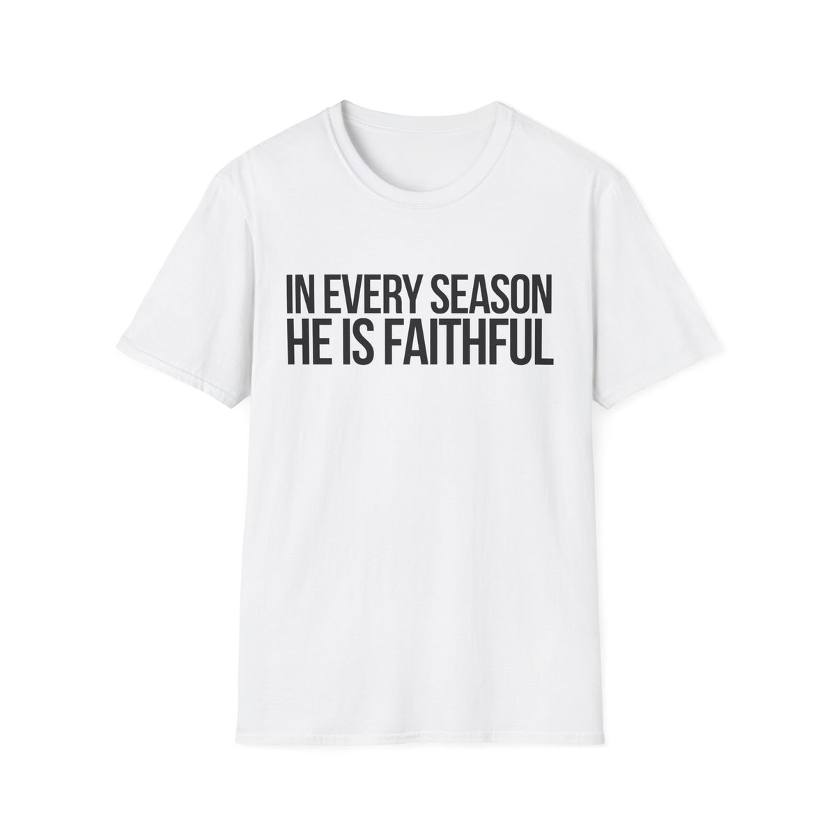 In Every Season, He Is Faithful T-Shirt (Light) CURVY