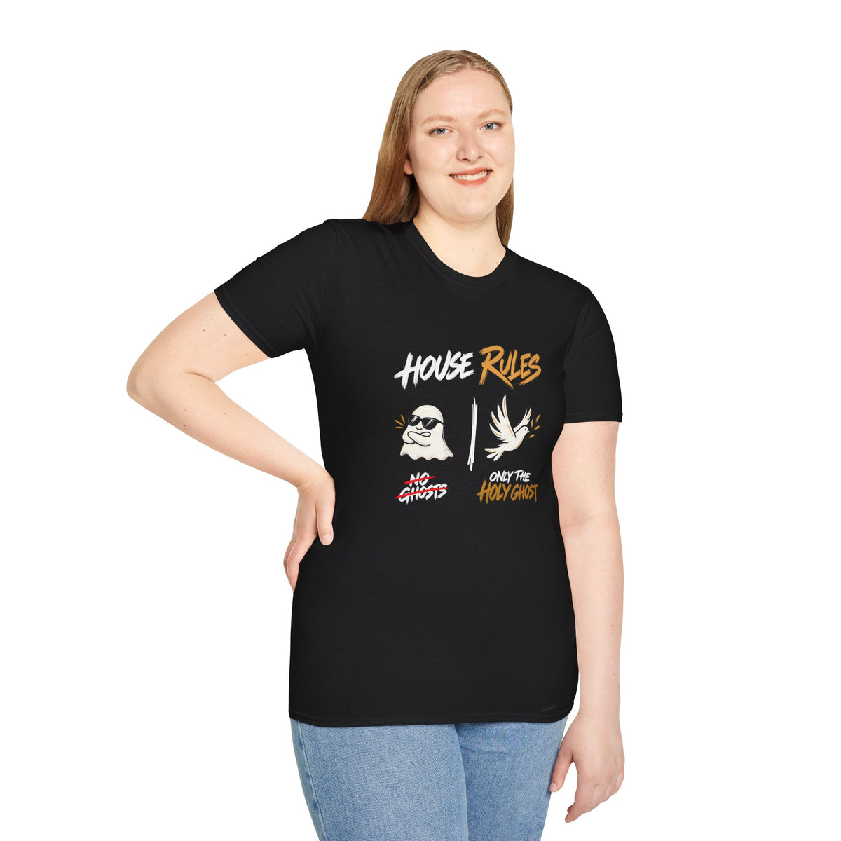 House Rules: No Ghosts / Only The Holy Ghost  Halloween T-Shirt - CURVY
