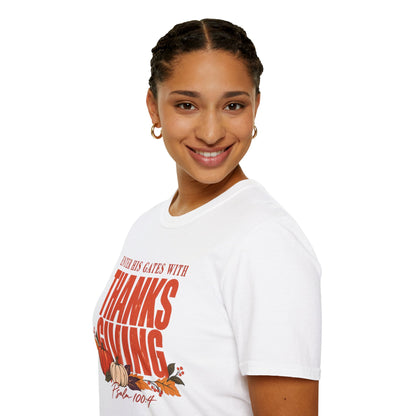 Enter His Gates With Thanksgiving Orange Graphic T-Shirt