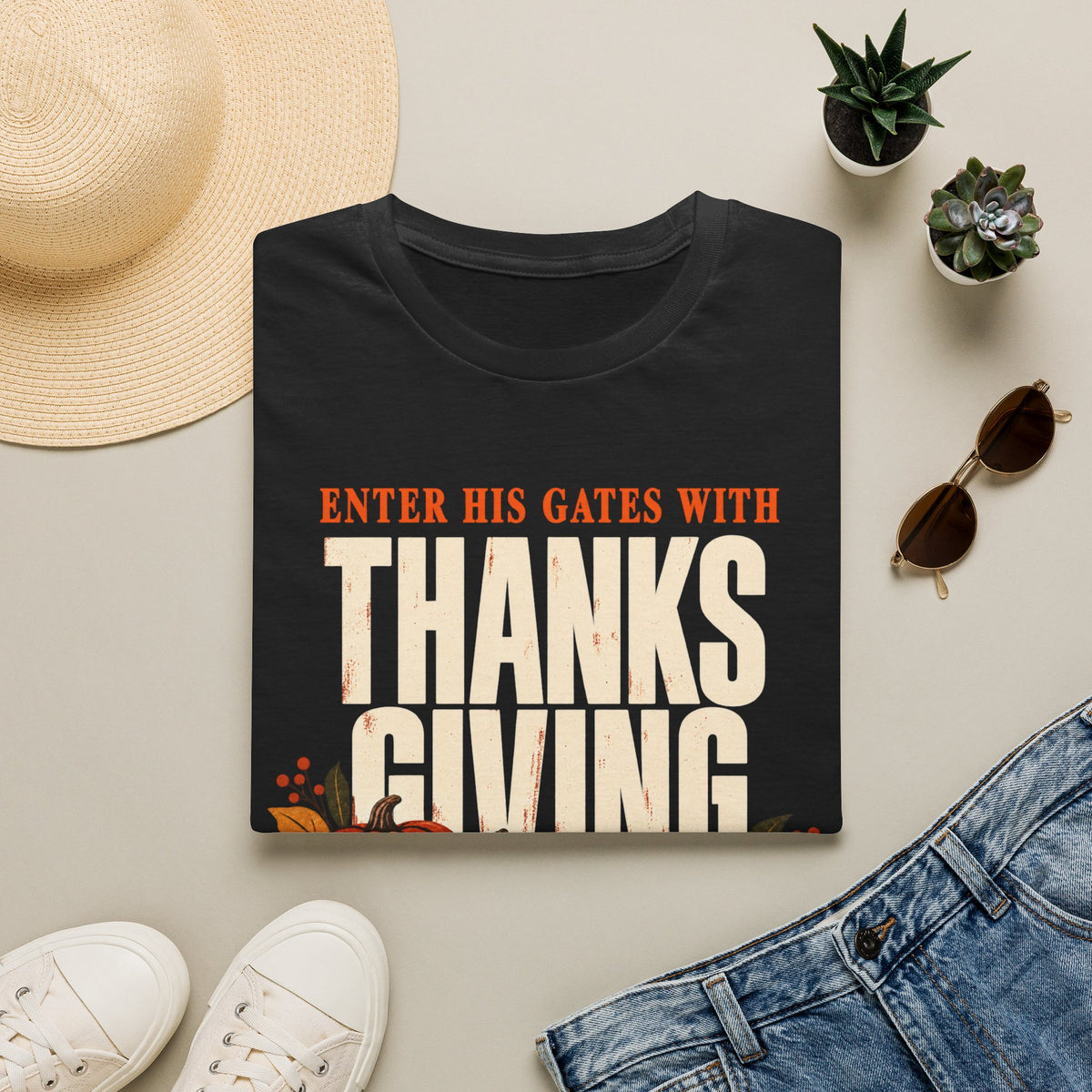 Enter His Gates With Thanksgiving T-Shirt - CURVY