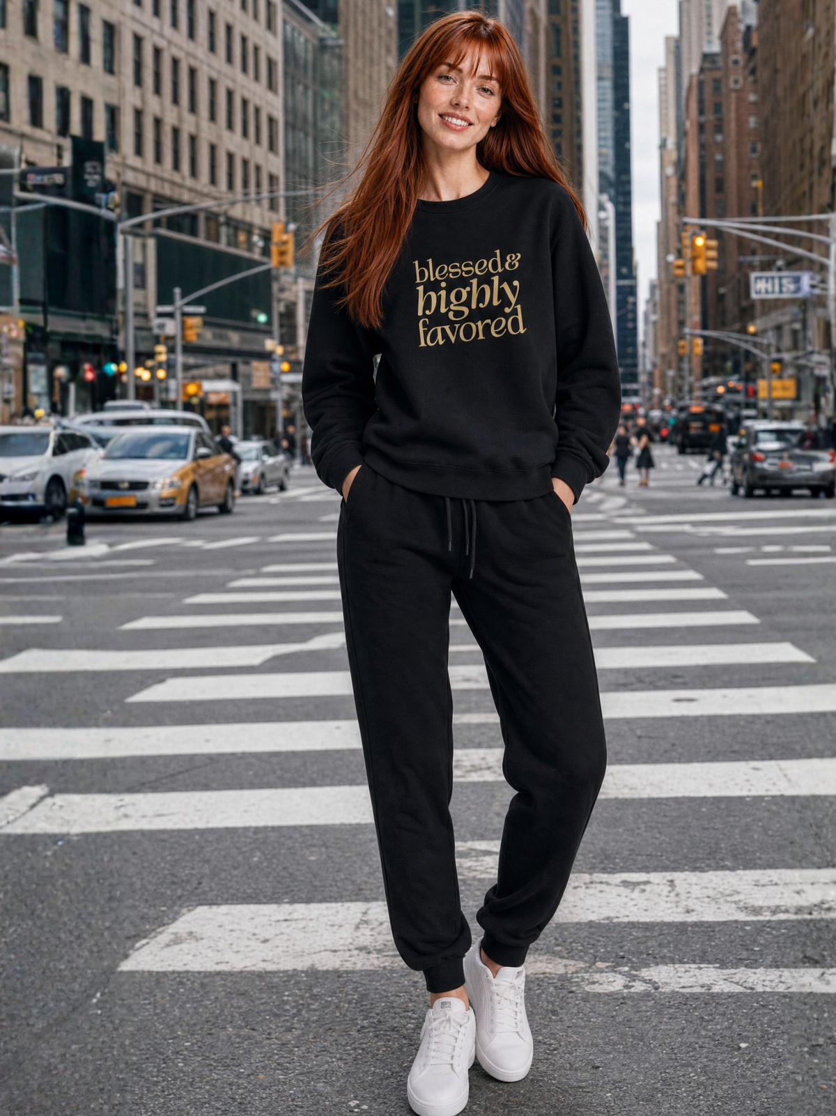 Blessed & Highly Favored - Unisex Sponge Fleece Raglan Sweatshirt (Dark/Gold)