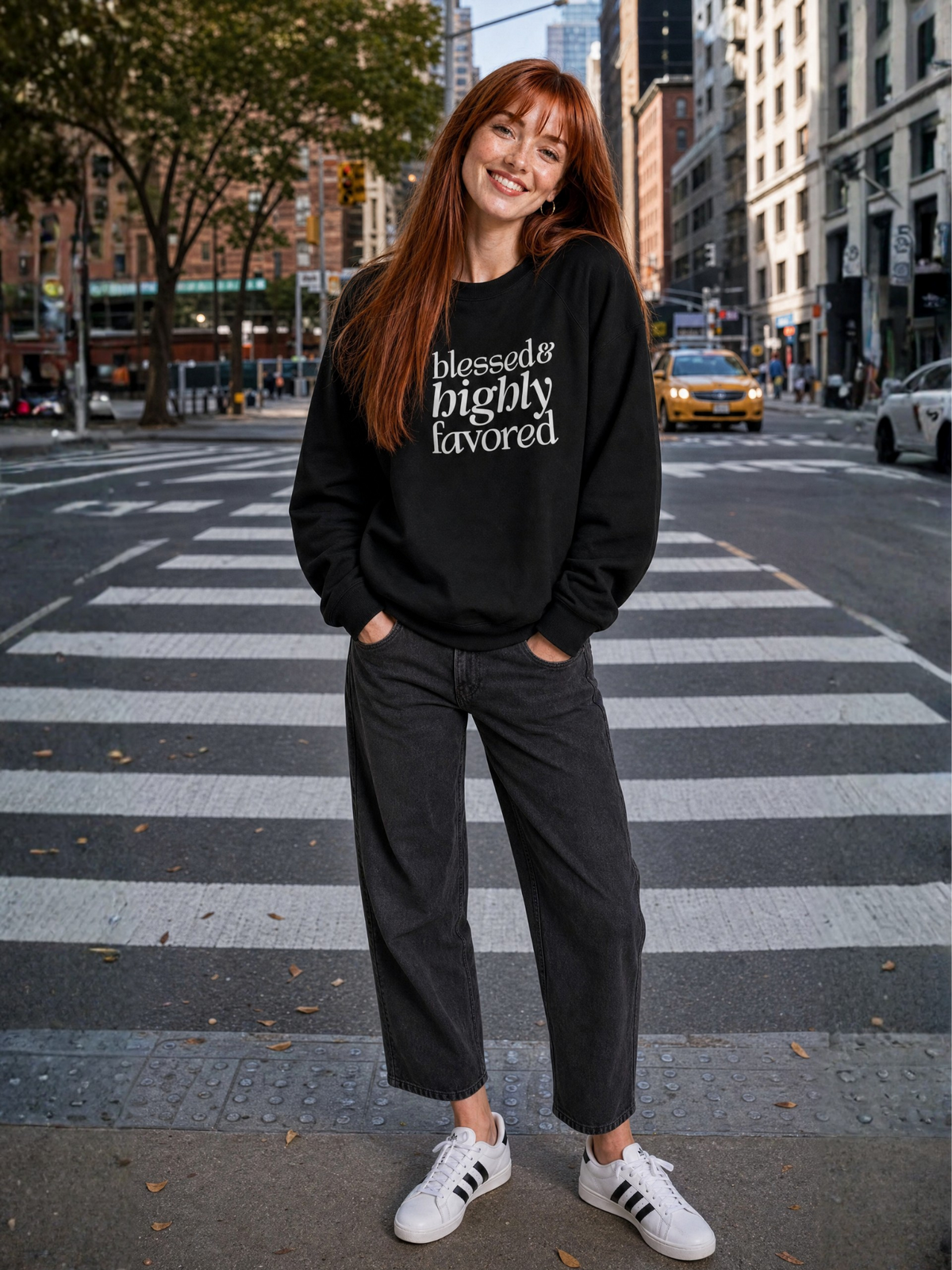 Blessed & Highly Favored - Unisex Sponge Fleece Raglan Sweatshirt (Dark)