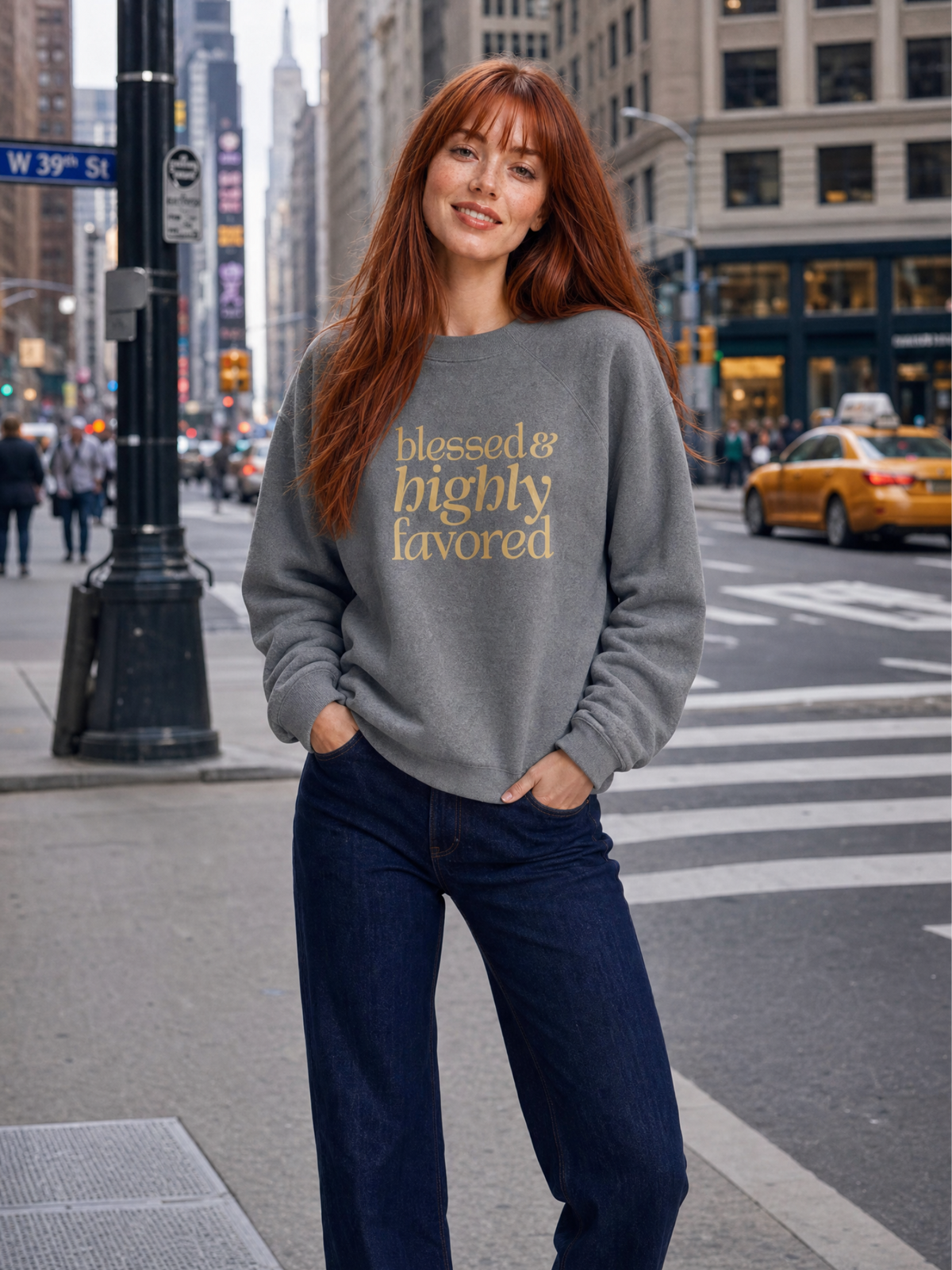 Blessed & Highly Favored - Unisex Sponge Fleece Raglan Sweatshirt (Dark/Gold)