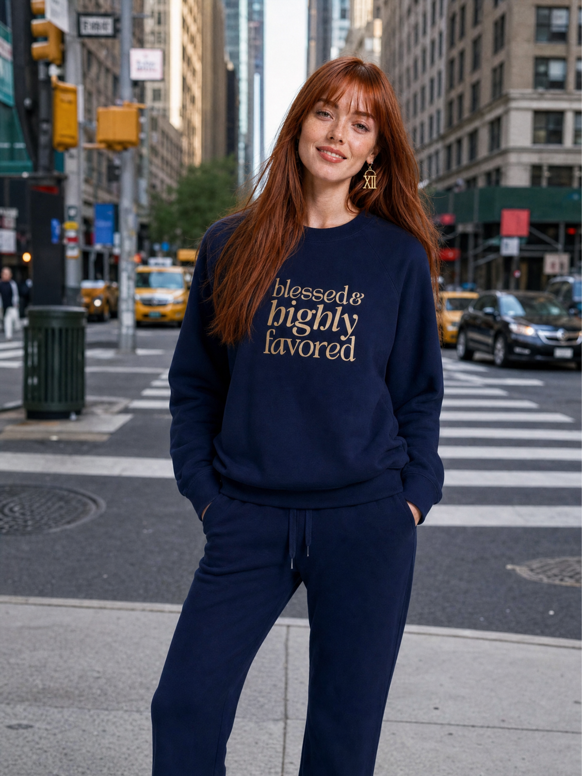 Blessed & Highly Favored - Unisex Sponge Fleece Raglan Sweatshirt (Blue/Gold)