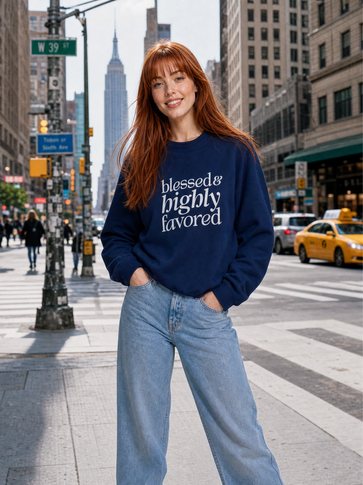 Blessed & Highly Favored - Unisex Sponge Fleece Raglan Sweatshirt (Blue)