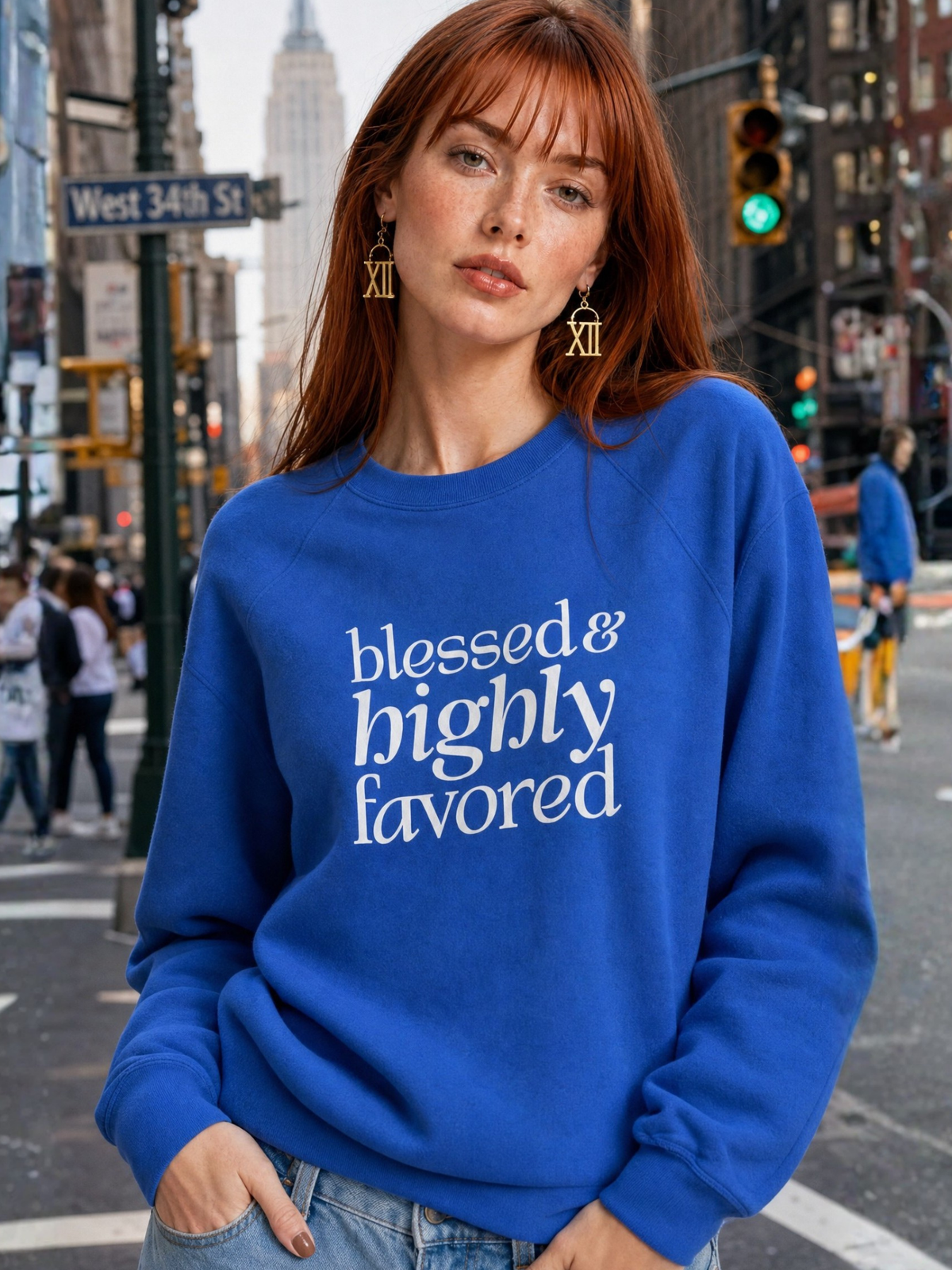 Blessed & Highly Favored - Unisex Sponge Fleece Raglan Sweatshirt (Blue)