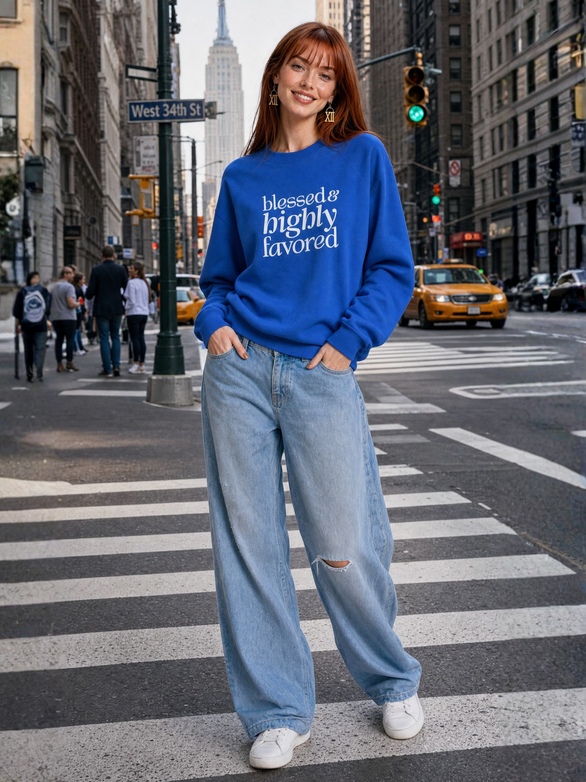 Blessed & Highly Favored - Unisex Sponge Fleece Raglan Sweatshirt (Blue)