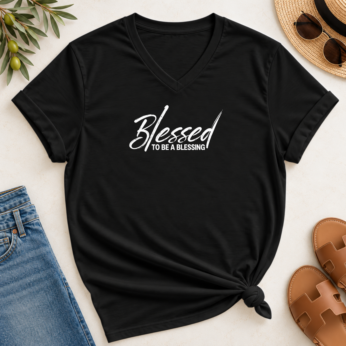 Blessed To be a Blessing V-Neck T-Shirt