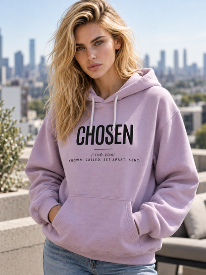 Lilac CHOSEN faith based hoodie with kangaroo pocket and adjustable hood