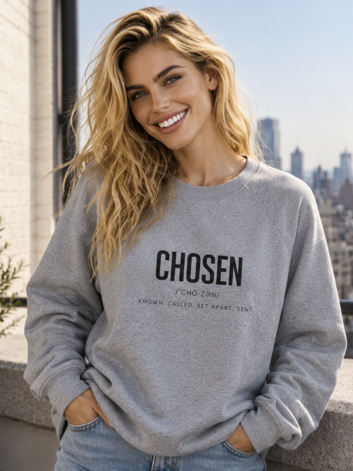 CHOSEN - Unisex Sponge Fleece Raglan Sweatshirt (Grey)