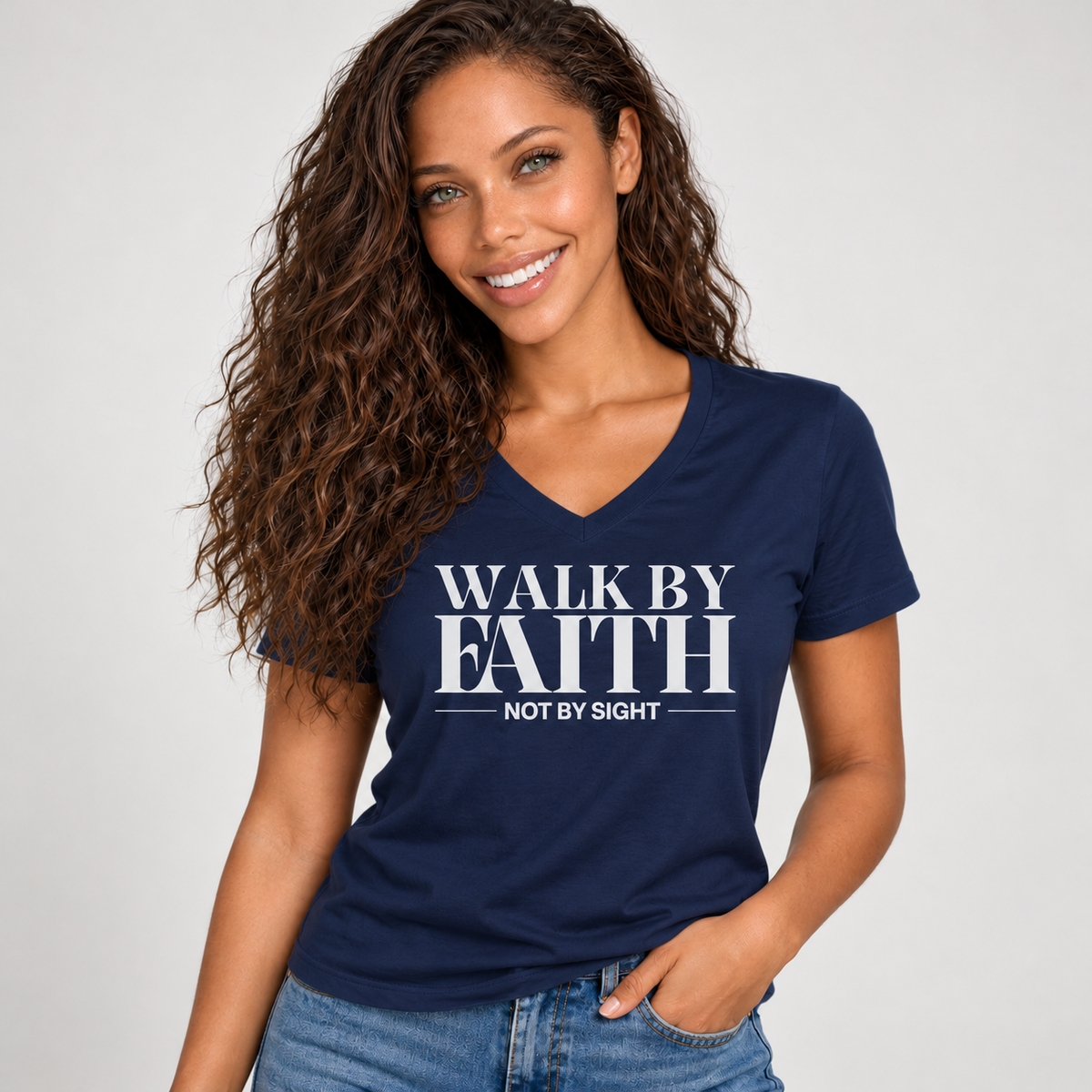 Walk By Faith Not By Sight V-Neck T-Shirt