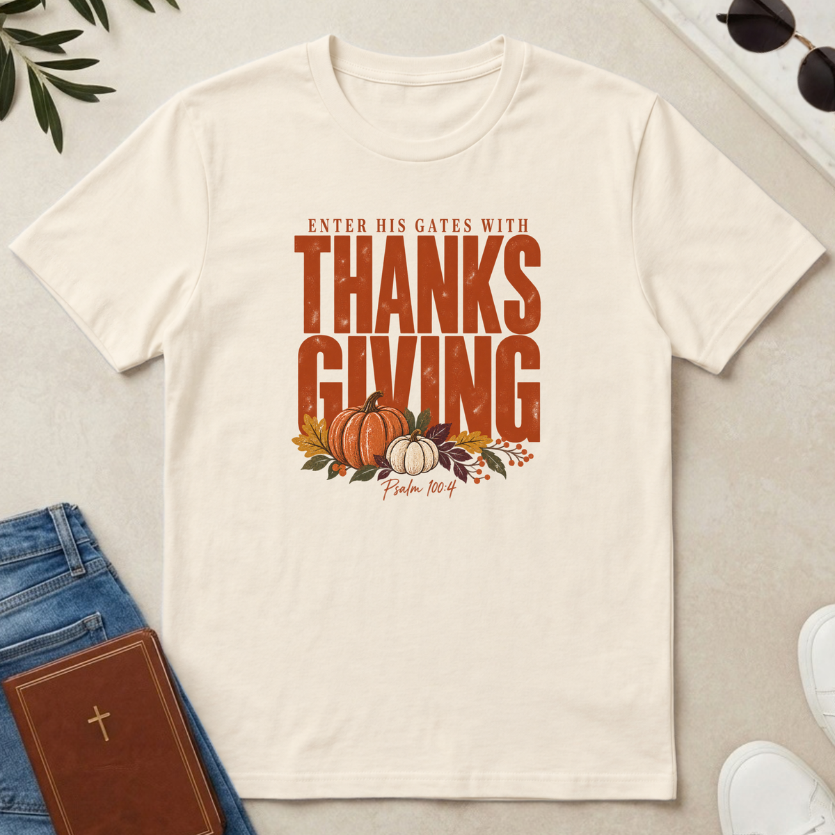 Enter His Gates With Thanksgiving Graphic T-Shirt - CURVY