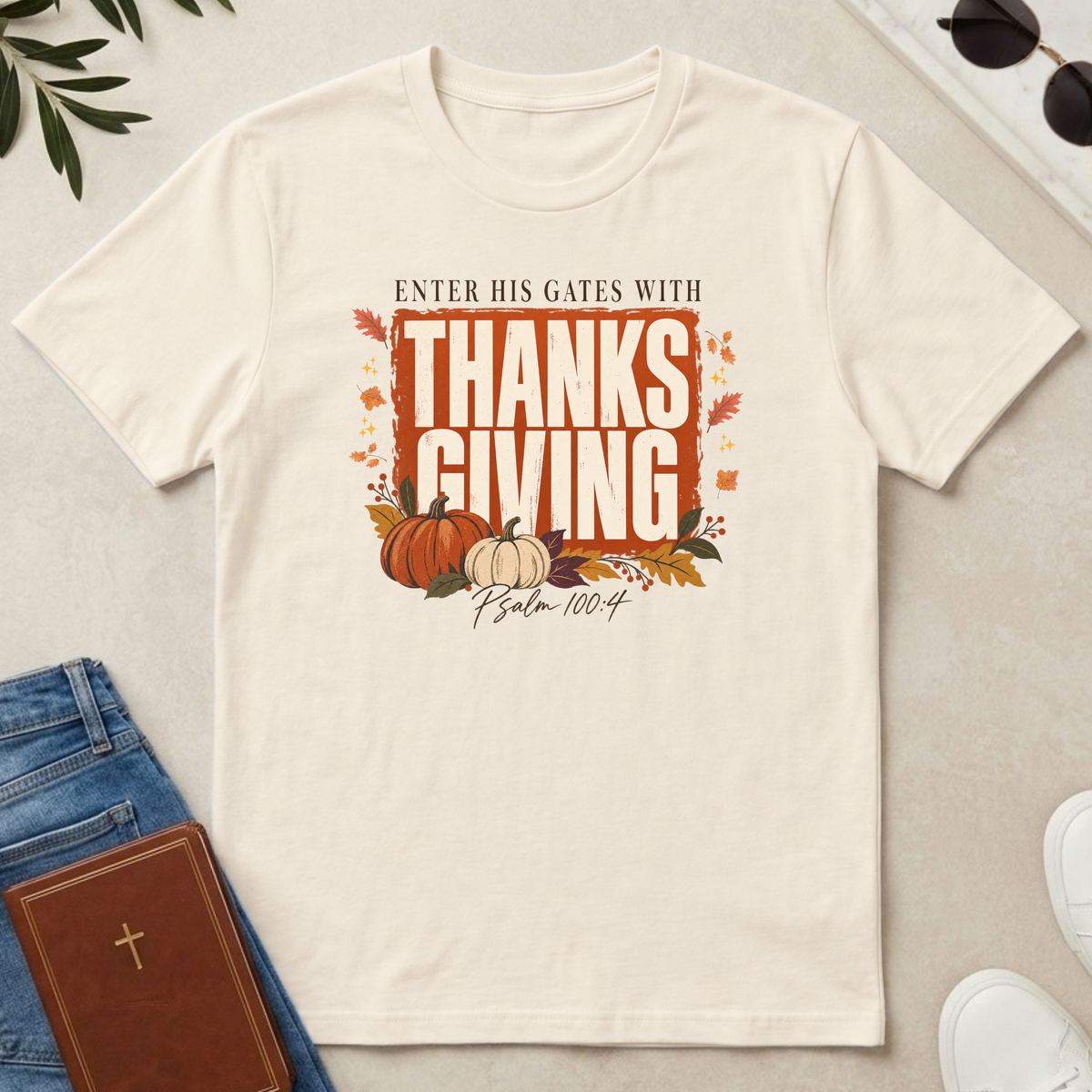Enter His Gates With Thanksgiving Graphic T-Shirt - CURVY