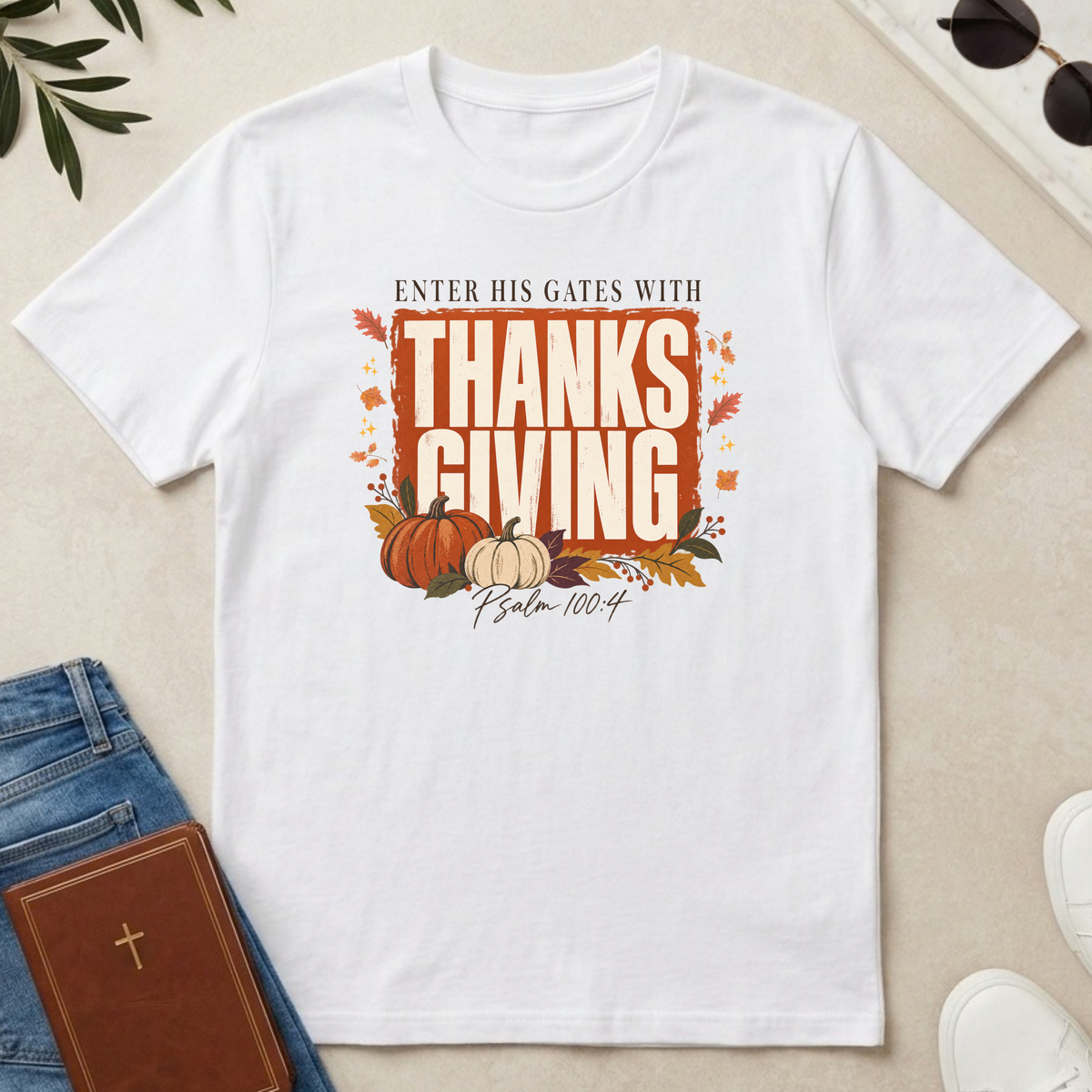 Enter His Gates With Thanksgiving Graphic T-Shirt - CURVY