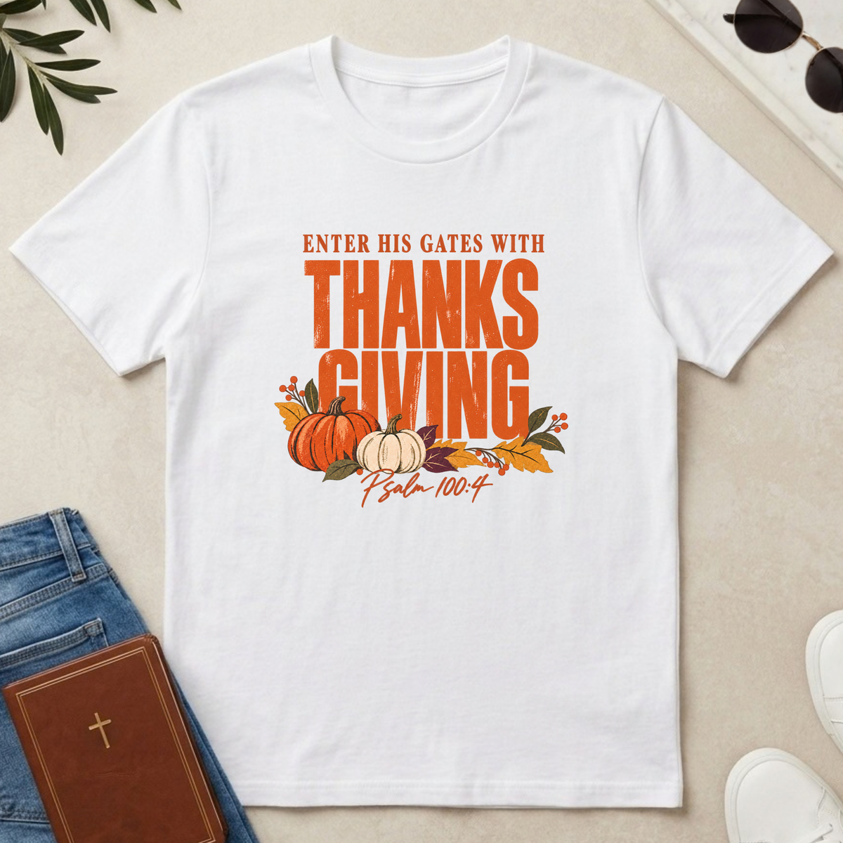 Enter His Gates With Thanksgiving Graphic T-Shirt - CURVY