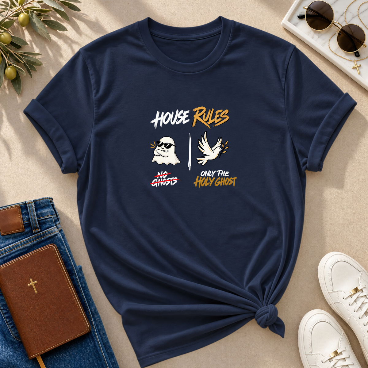 House Rules: No Ghosts / Only The Holy Ghost  Halloween T-Shirt - CURVY