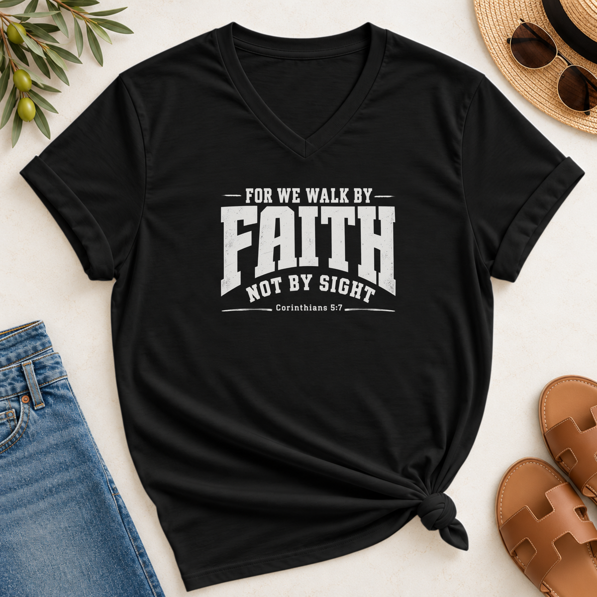 For we walk by faith, not by sight V-Neck T-Shirt