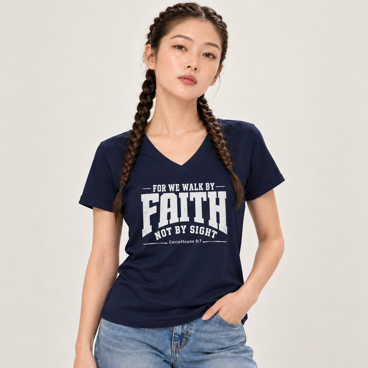 For we walk by faith, not by sight V-Neck T-Shirt
