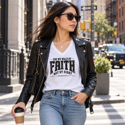 For we walk by faith, not by sight V-Neck T-Shirt