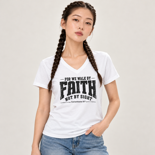 For we walk by faith, not by sight V-Neck T-Shirt