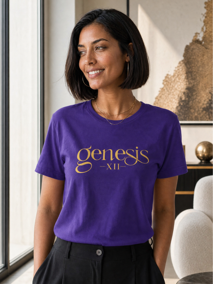 Genesis XII Minimalist Christian T-Shirt (Dark with Gold Text)