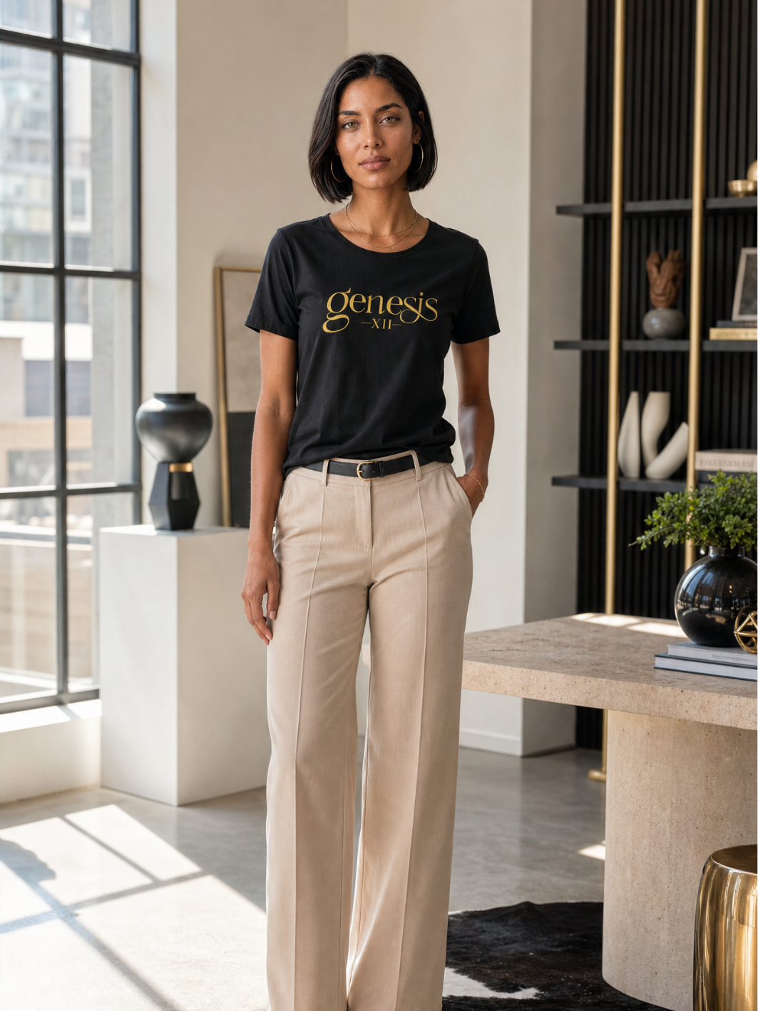Genesis XII Unisex T-Shirt | Genesis 12 Bible Verse (Dark with Gold Text)
