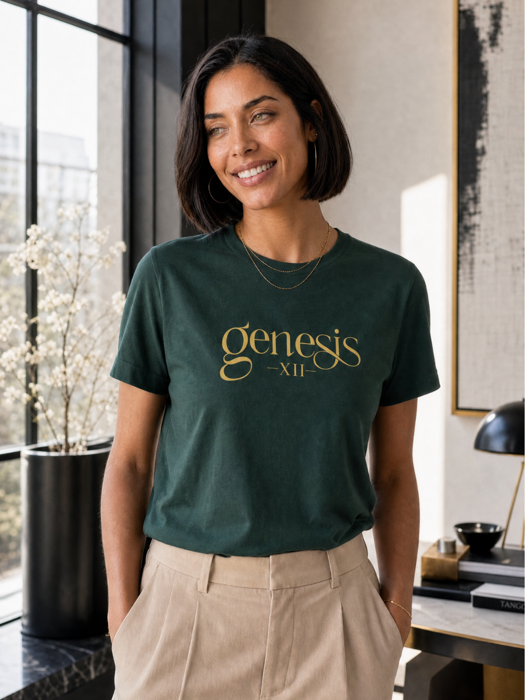 Genesis XII Unisex T-Shirt | Genesis 12 Bible Verse (Dark with Gold Text)