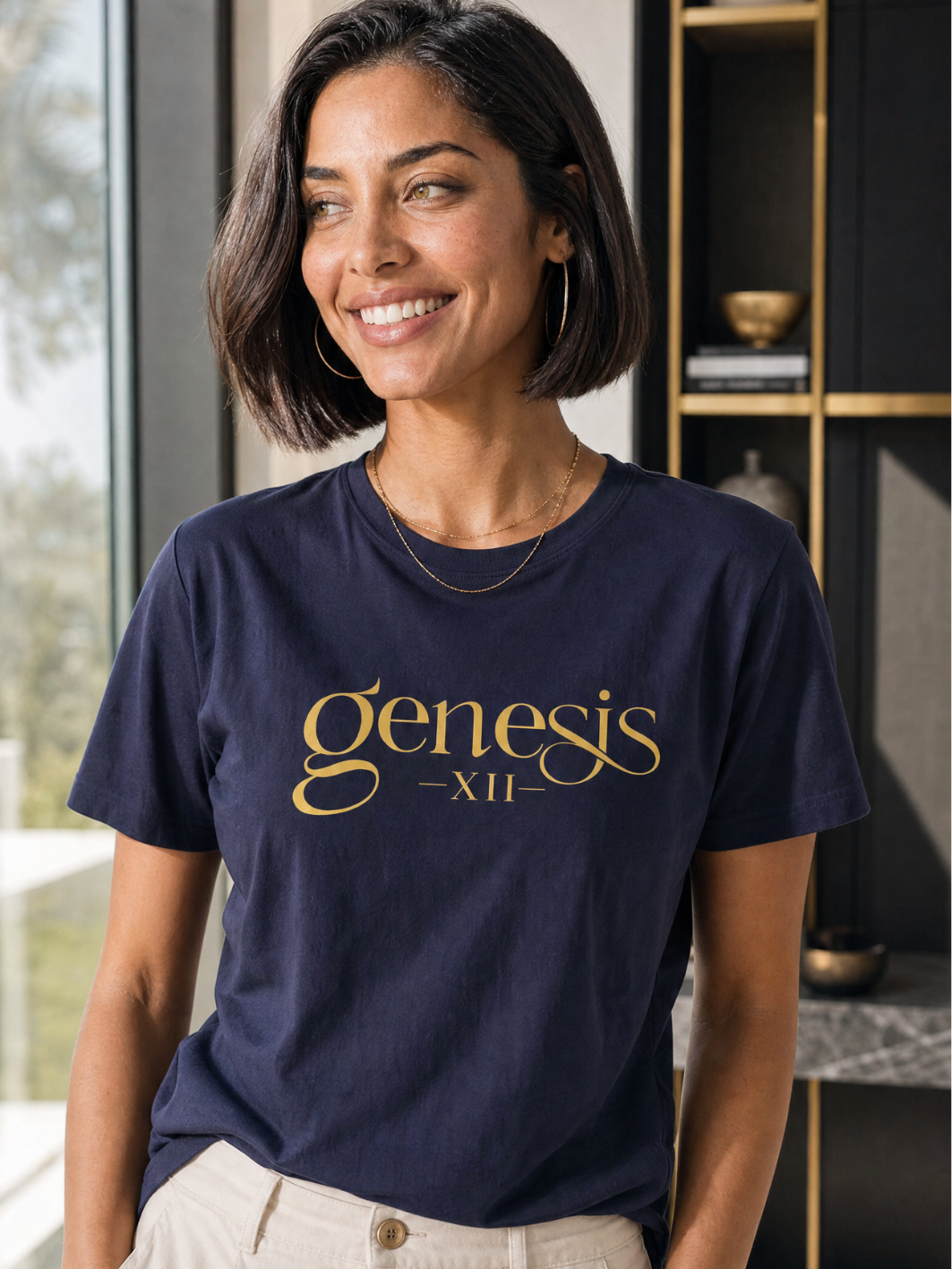 Genesis XII Unisex T-Shirt | Genesis 12 Bible Verse (Dark with Gold Text)