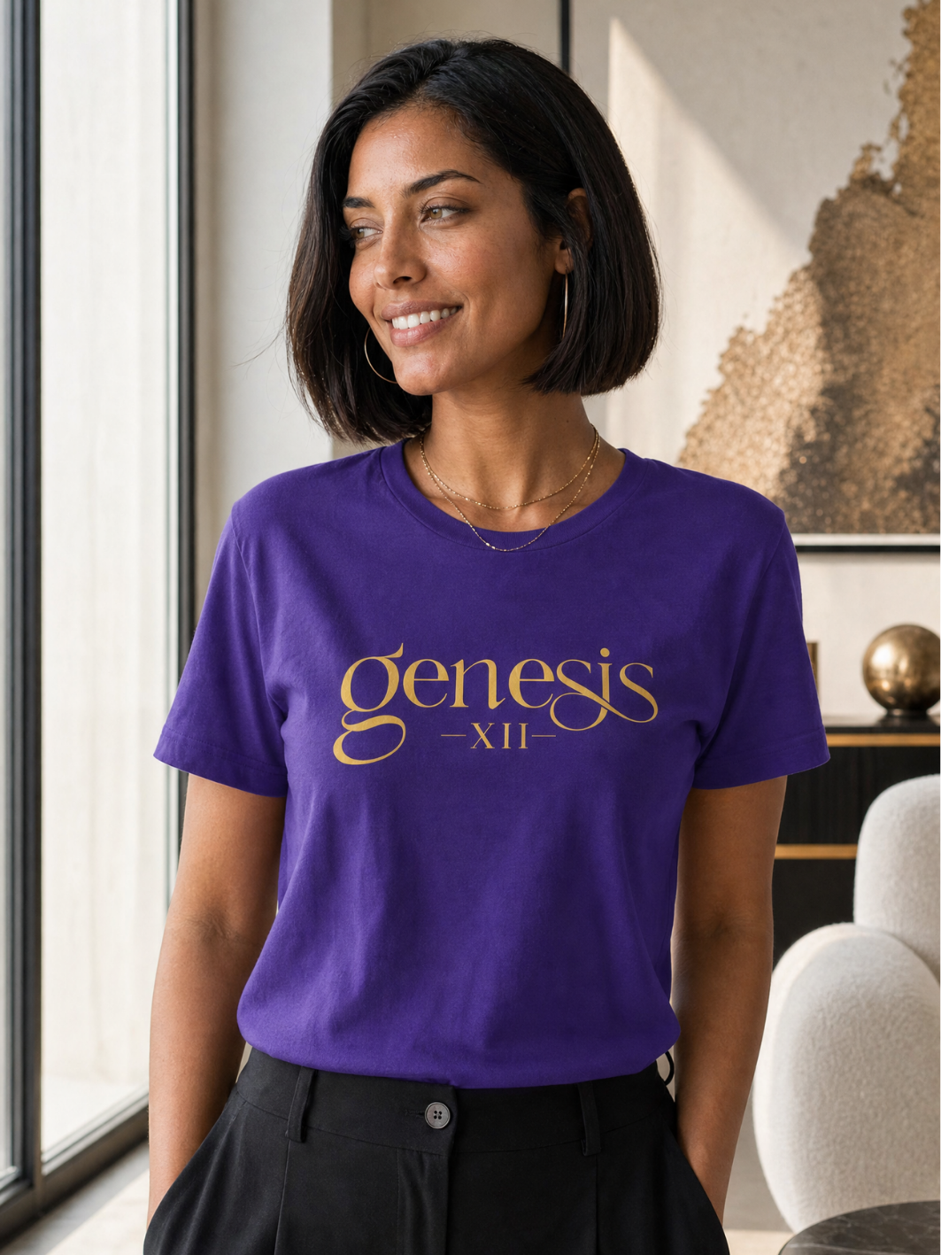 Genesis XII Unisex T-Shirt | Genesis 12 Bible Verse (Dark with Gold Text)