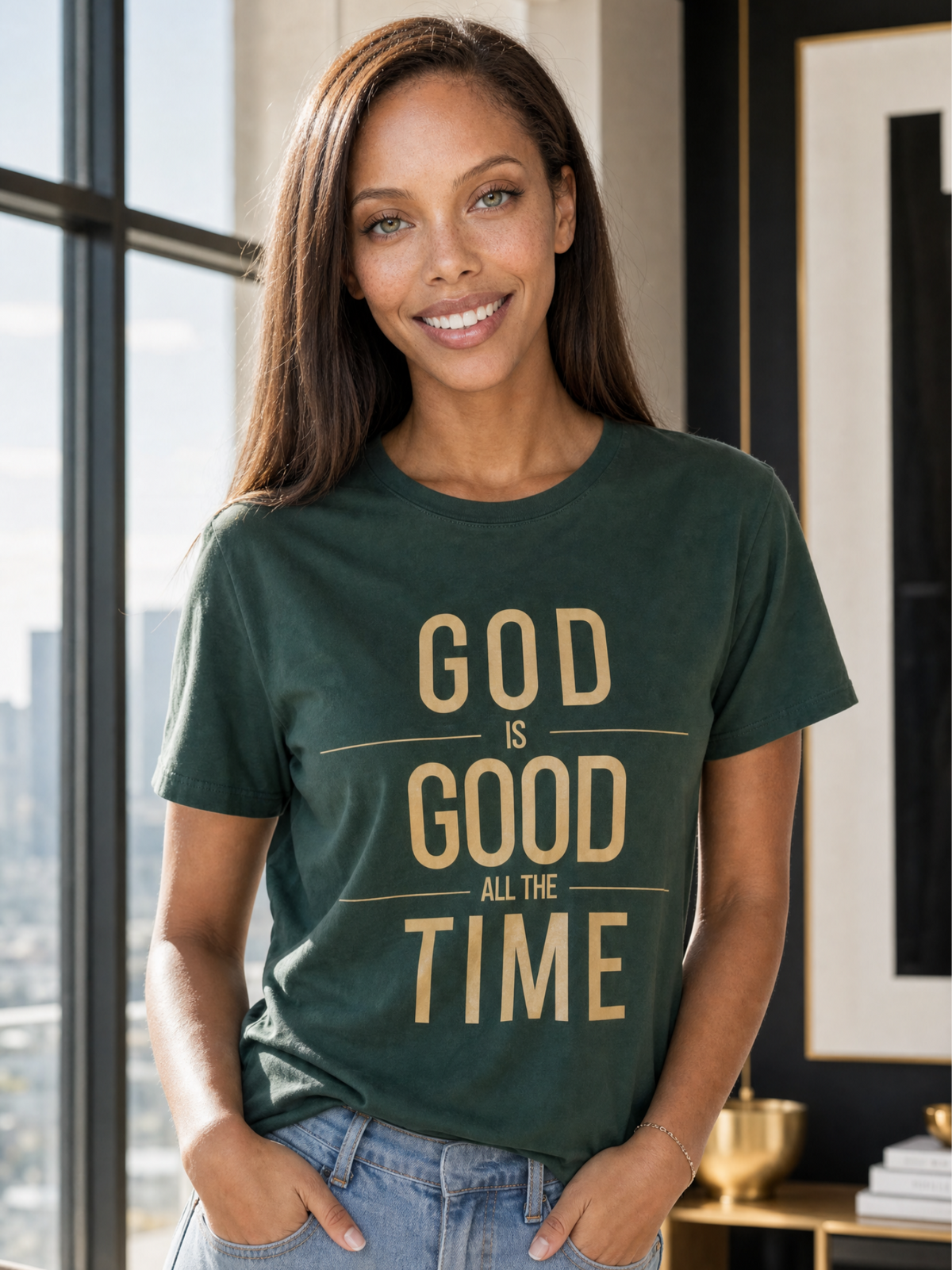 God Is Good Unisex T-Shirt  (Dark + Gold Text)