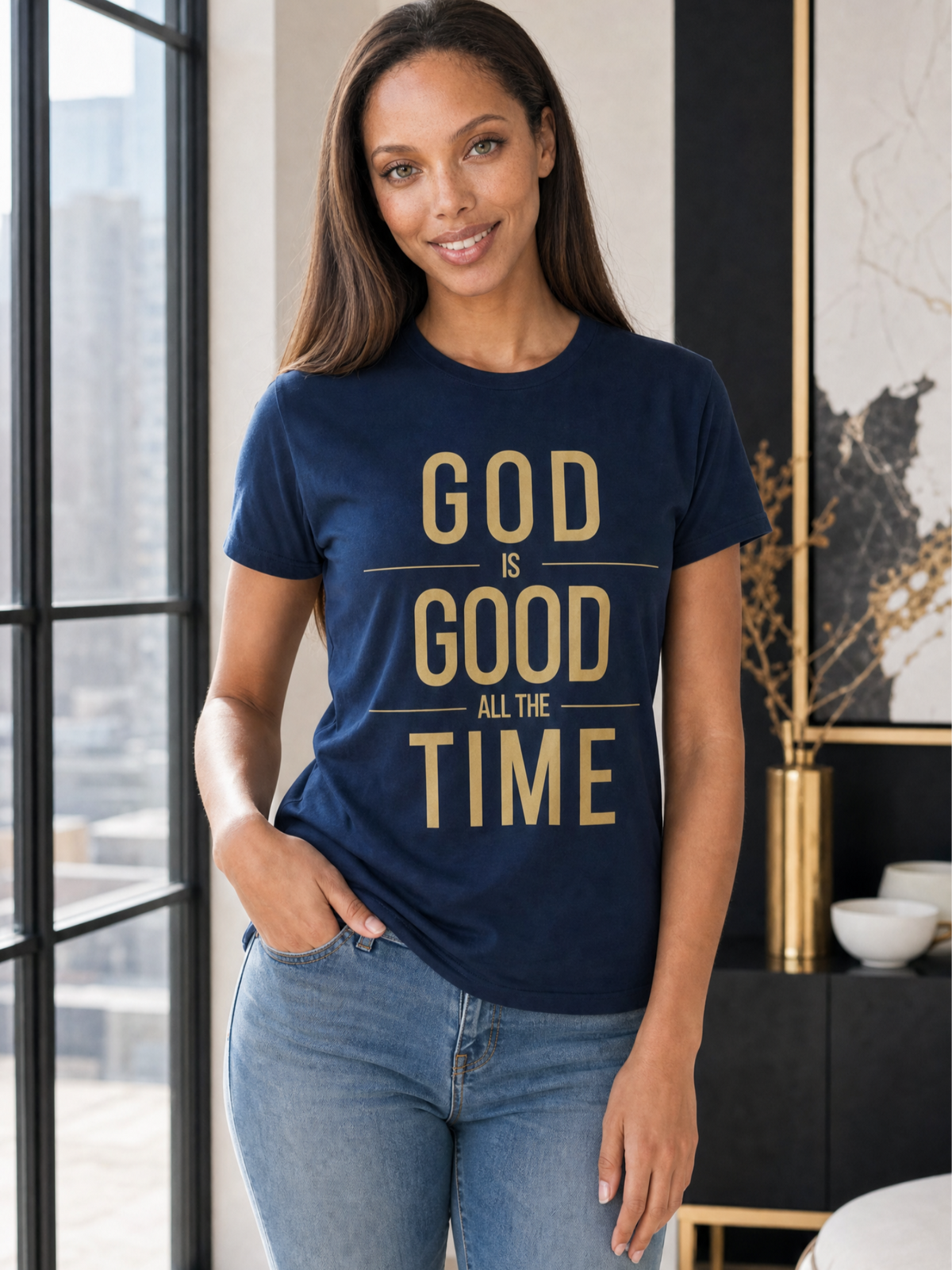 God Is Good Unisex T-Shirt  (Dark + Gold Text)