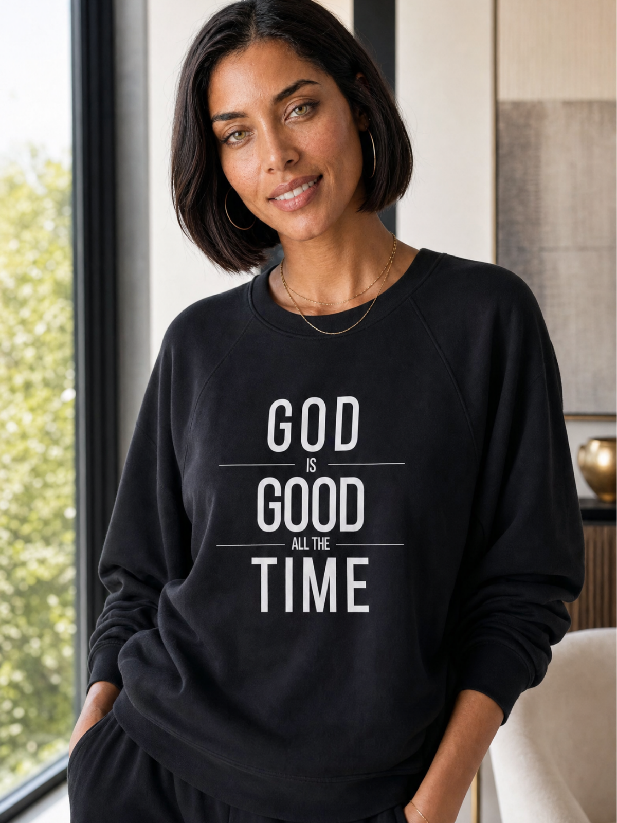 God Is Good - Unisex Sponge Fleece Raglan Sweatshirt (Dark)