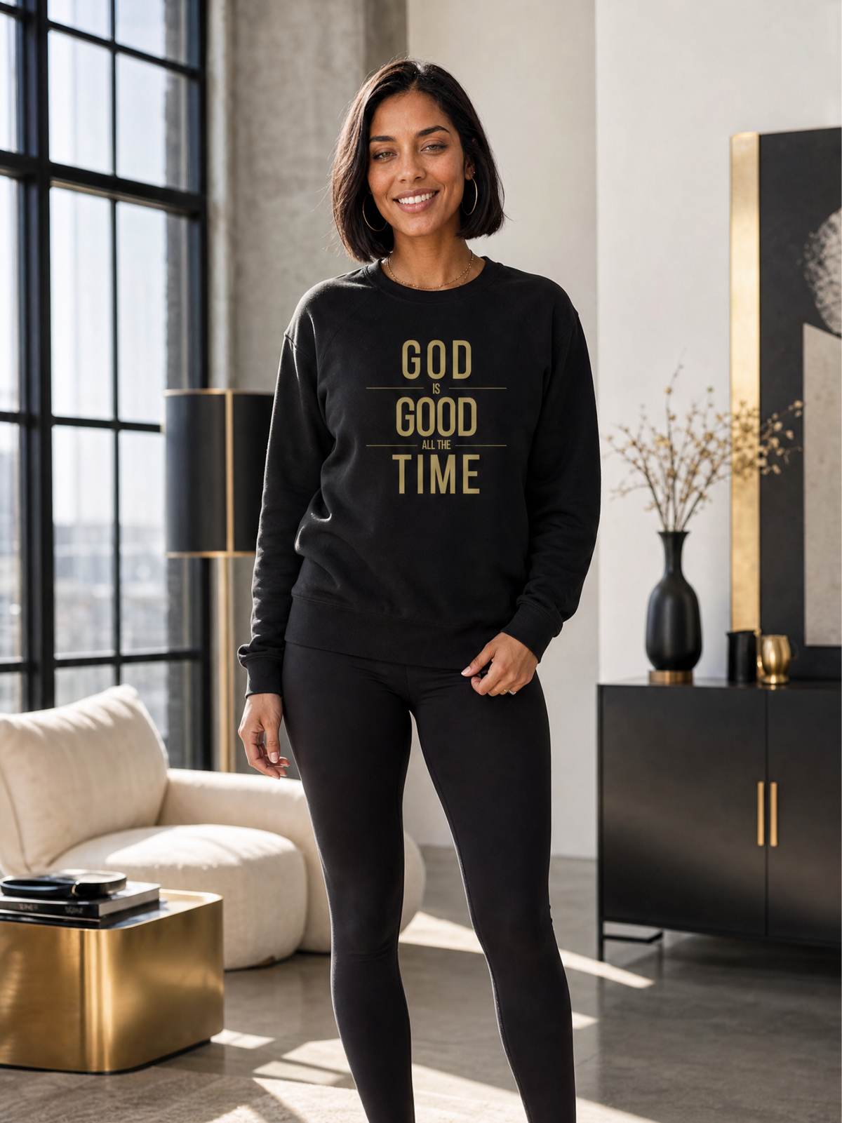 God Is Good - Unisex Sponge Fleece Raglan Sweatshirt (Black/Gold)
