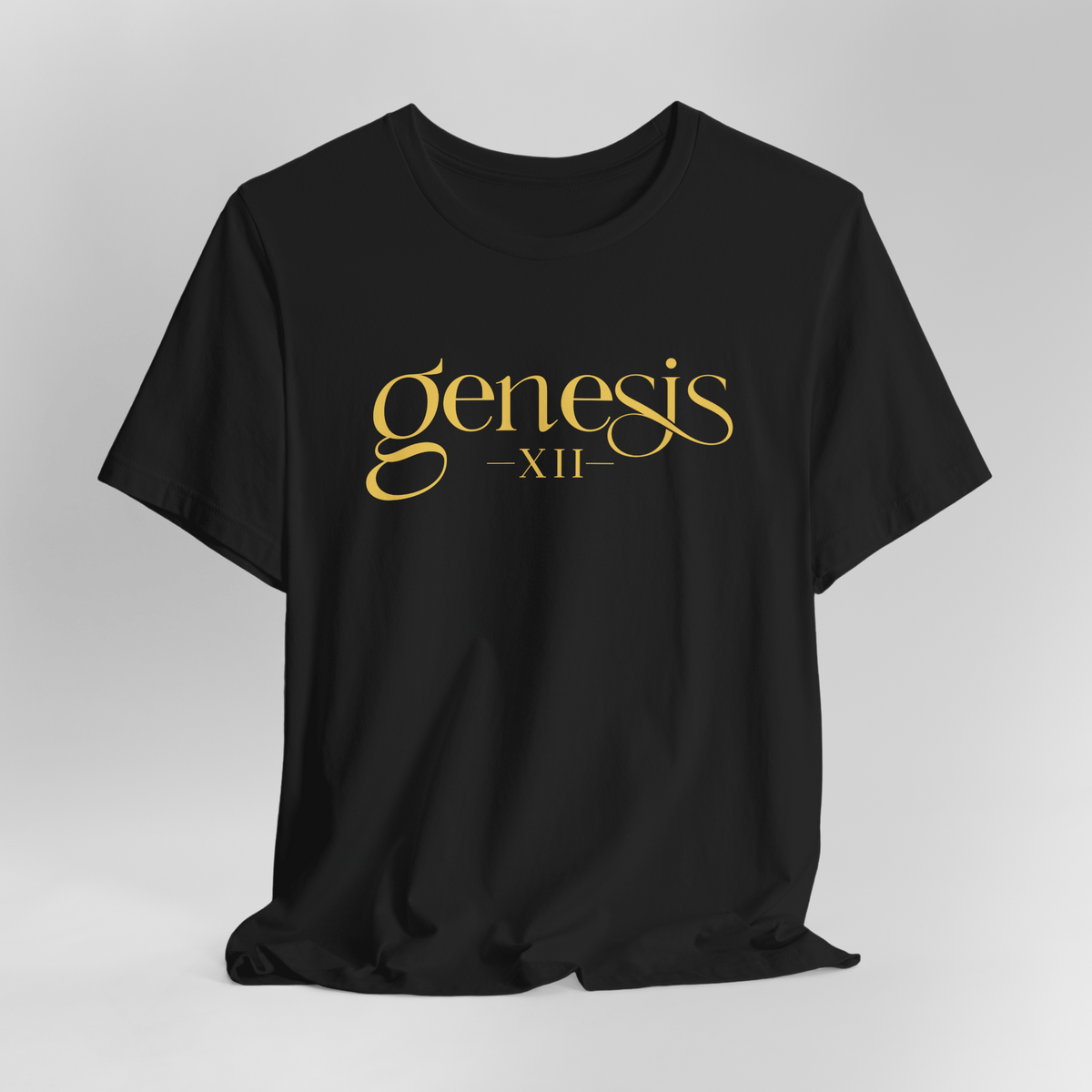 Genesis XII Unisex T-Shirt | Genesis 12 Bible Verse (Dark with Gold Text)