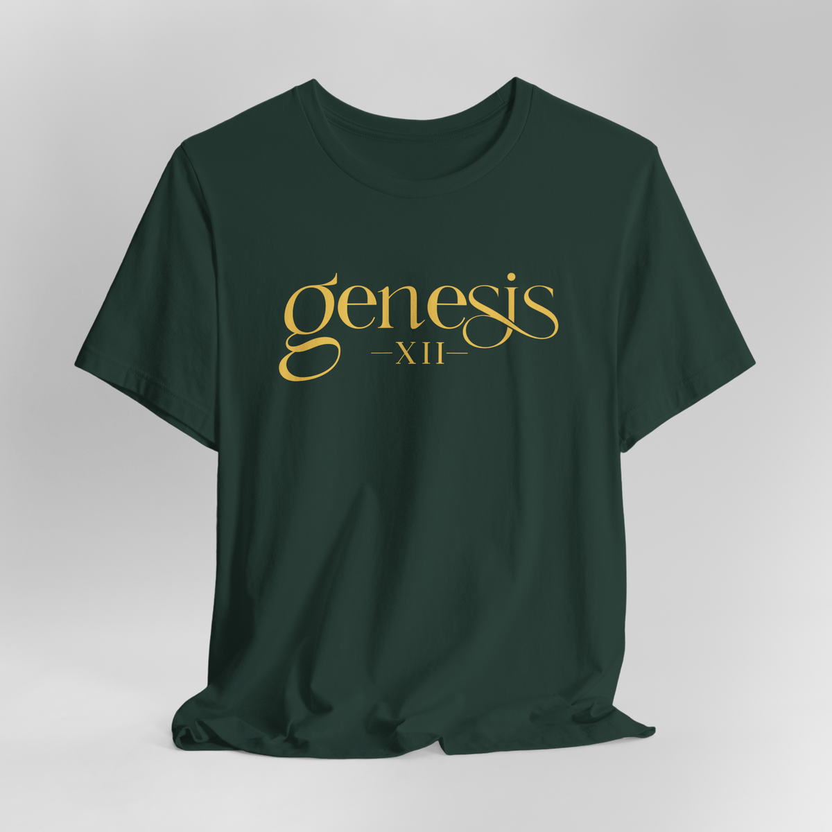 Genesis XII Unisex T-Shirt | Genesis 12 Bible Verse (Dark with Gold Text)