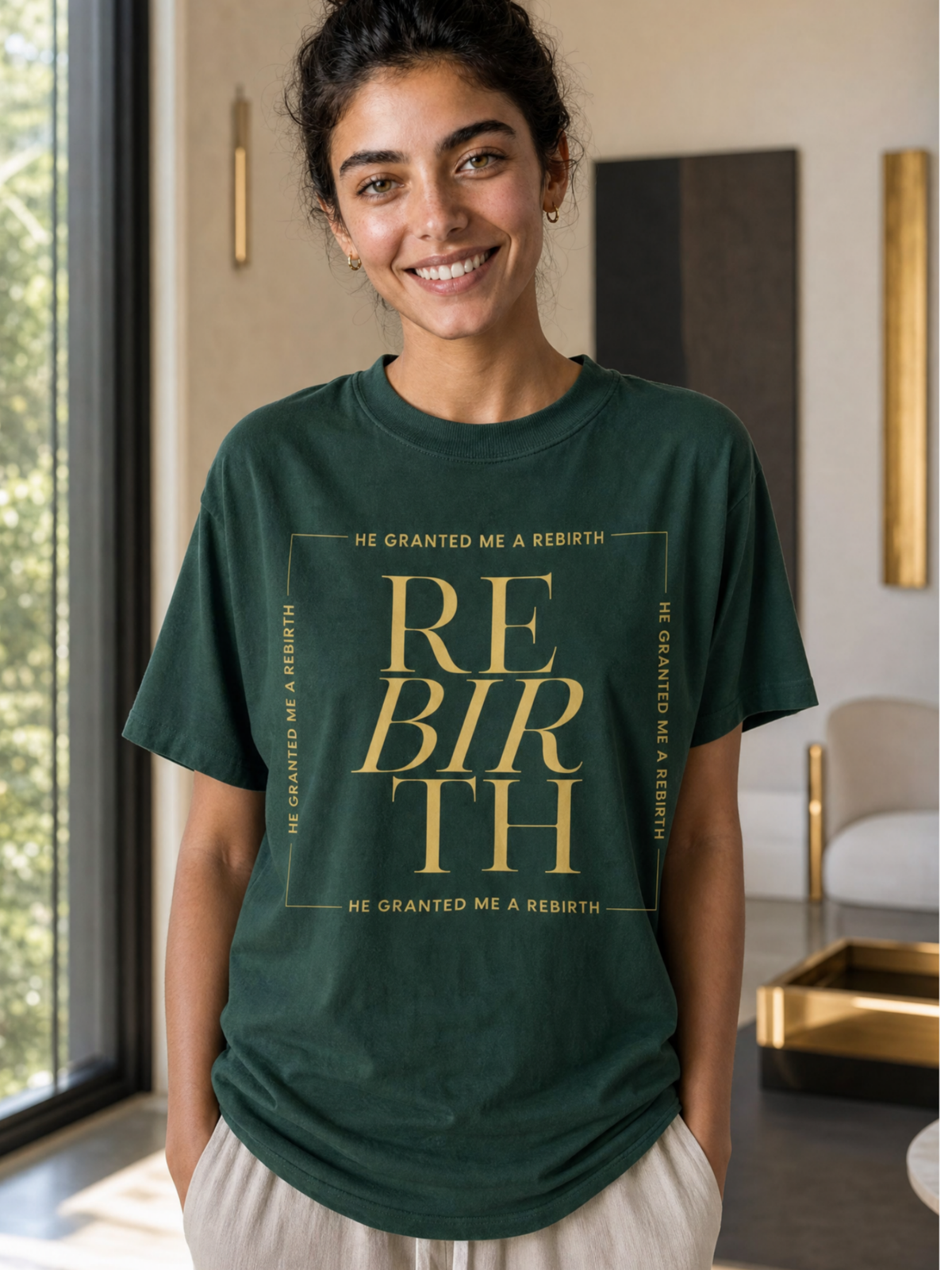 He Granted Me A Rebirth Unisex T-Shirt (Dark + Gold Text)