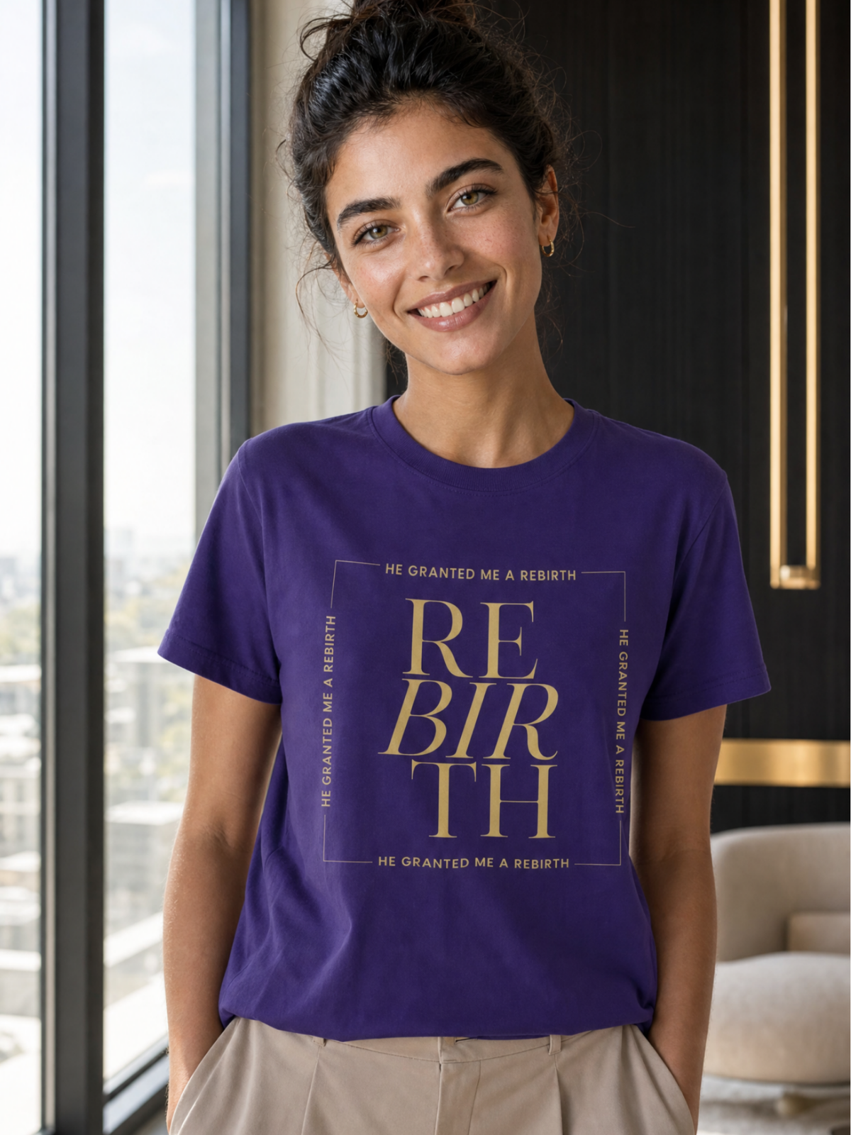 He Granted Me A Rebirth Unisex T-Shirt (Dark + Gold Text)