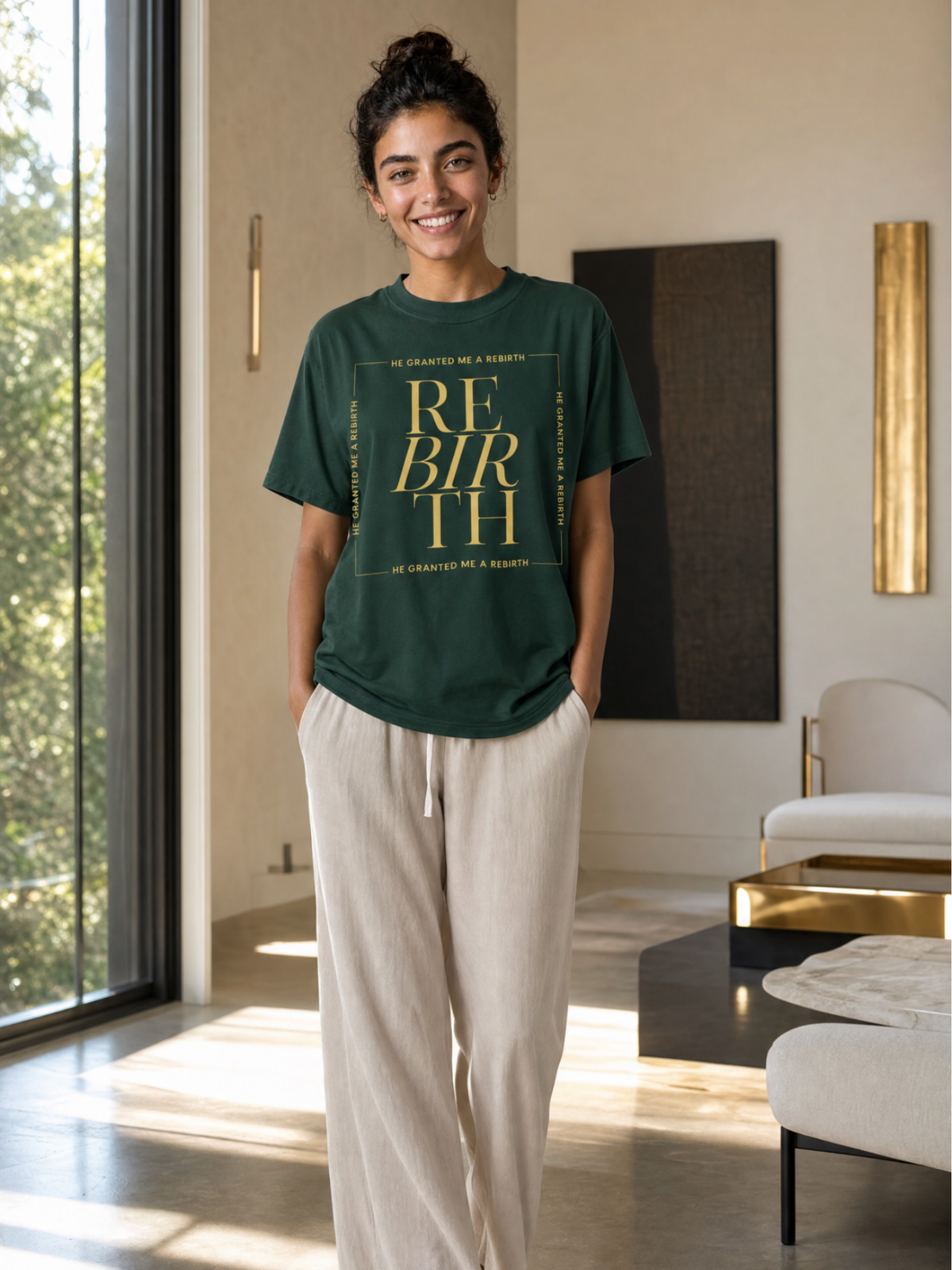 He Granted Me A Rebirth Unisex T-Shirt (Dark + Gold Text)