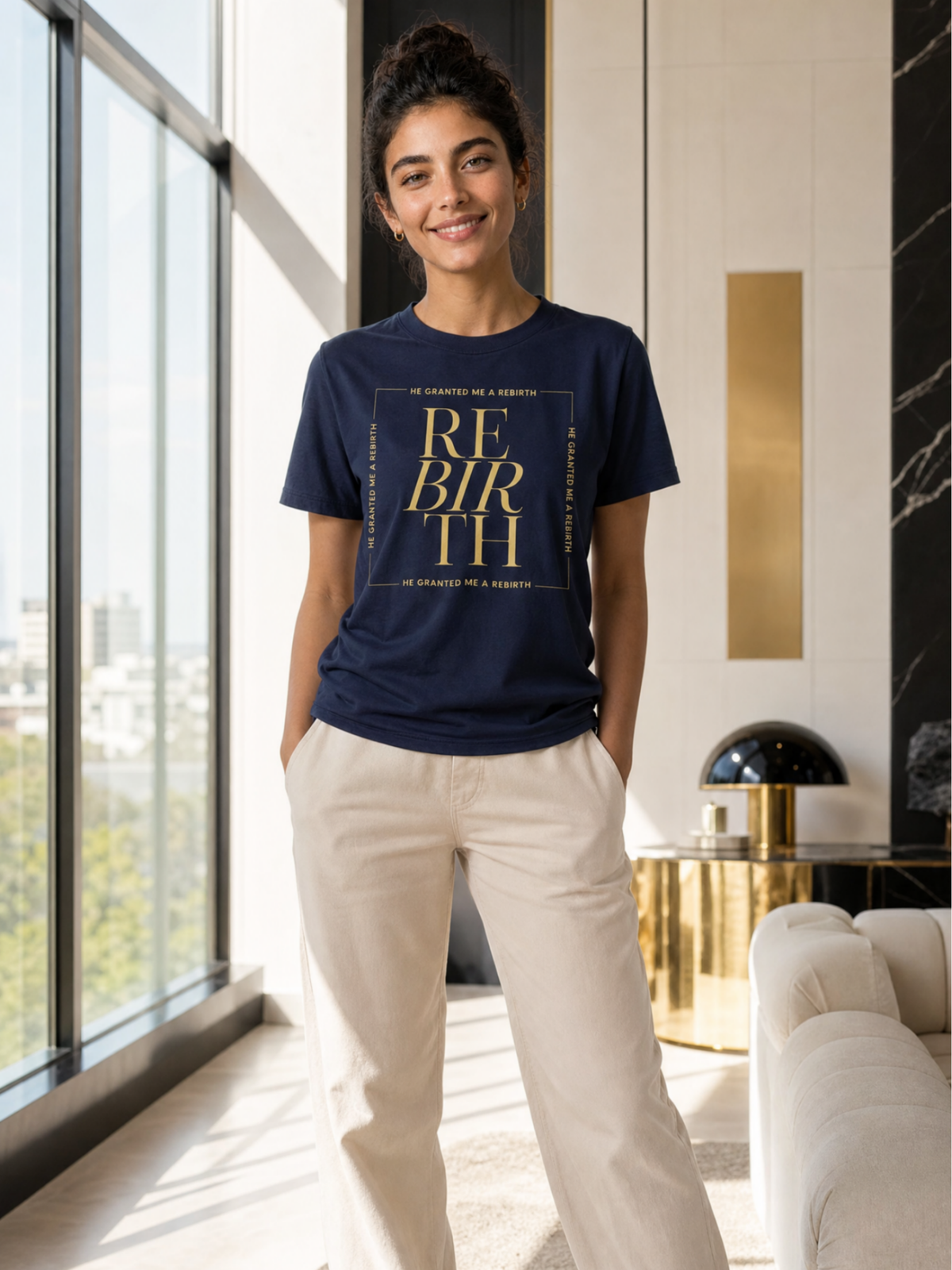 He Granted Me A Rebirth Unisex T-Shirt (Dark + Gold Text)