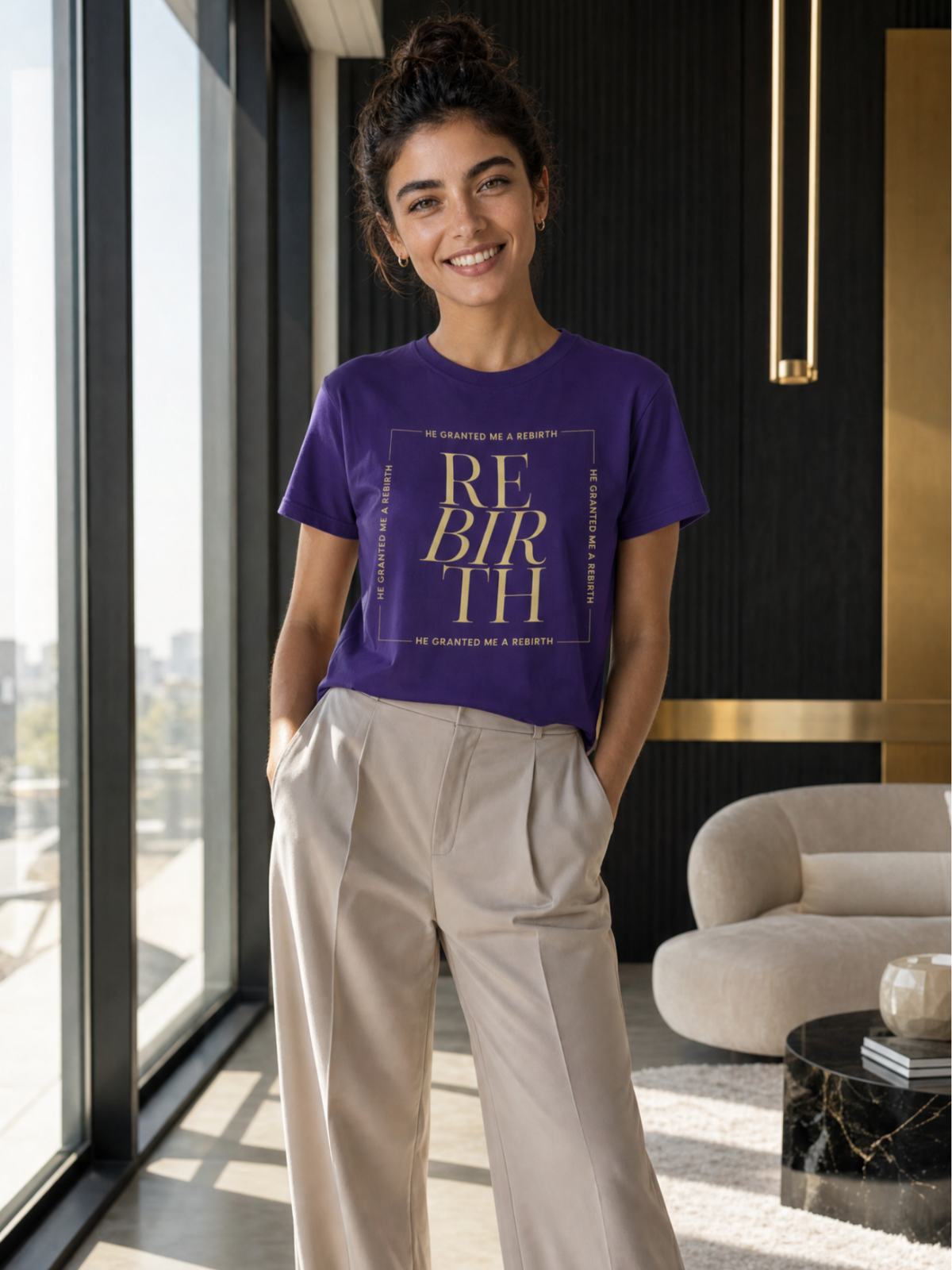 He Granted Me A Rebirth Unisex T-Shirt (Dark + Gold Text)