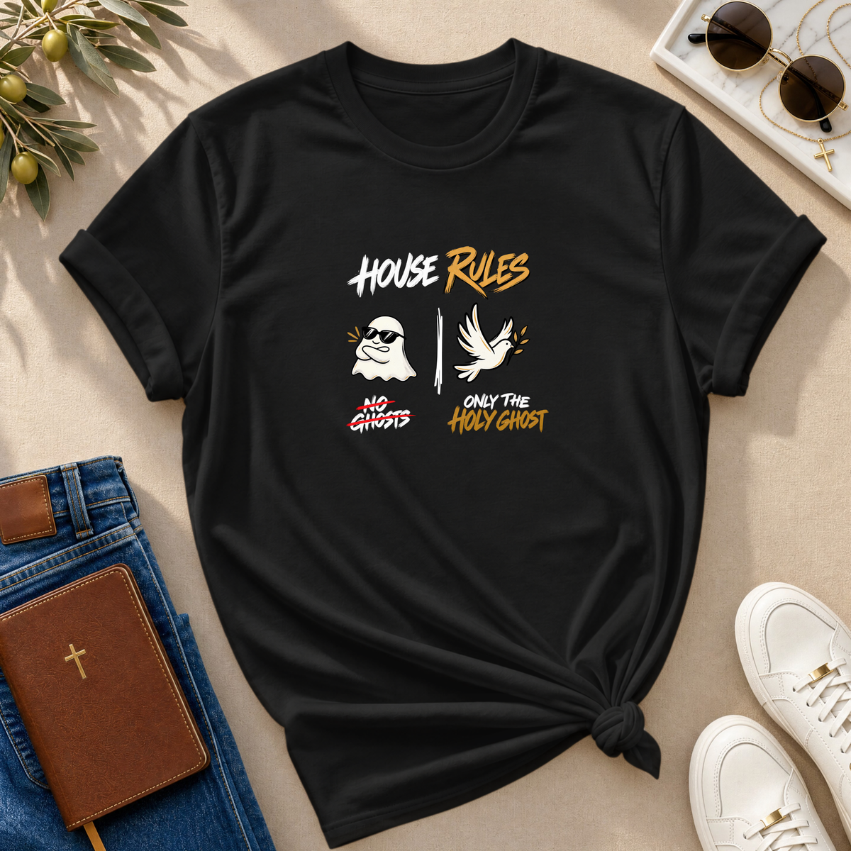 House Rules: No Ghosts / Only The Holy Ghost  Halloween T-Shirt - CURVY